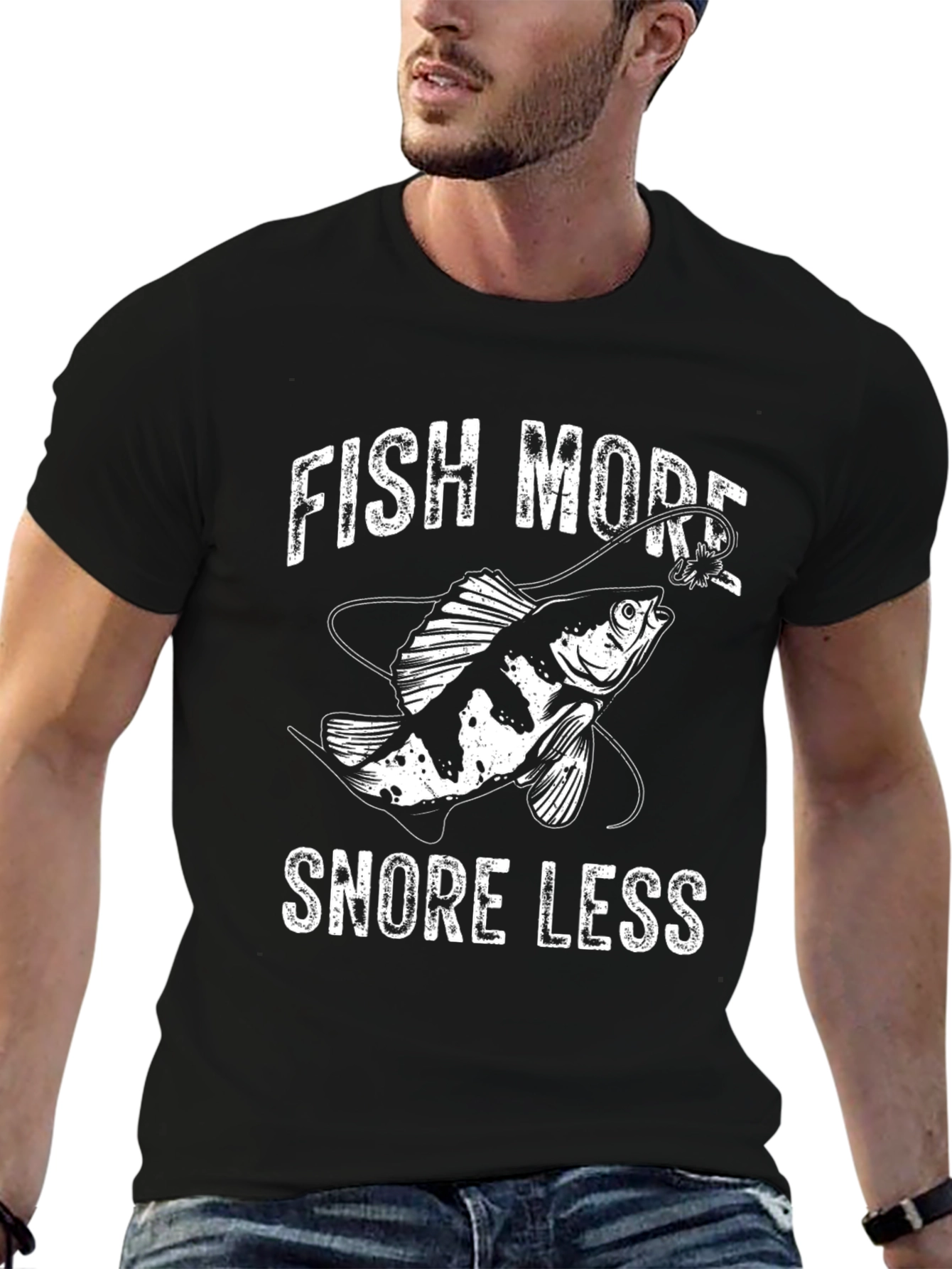 Black Fish More Snore Less Graphic Tee view 6