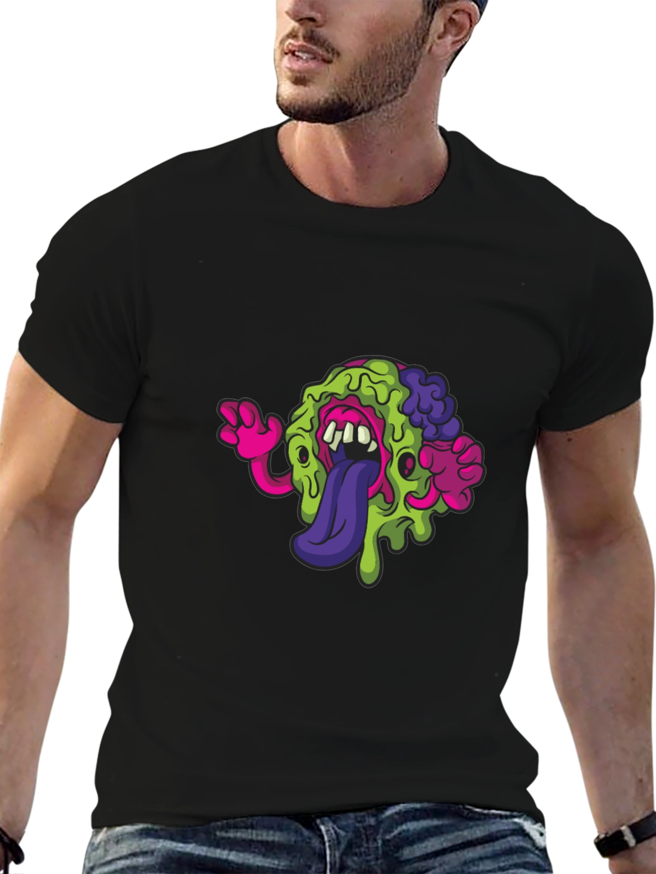 Black Monster Brain Graphic Tee - Quirky Black T-Shirt view 6