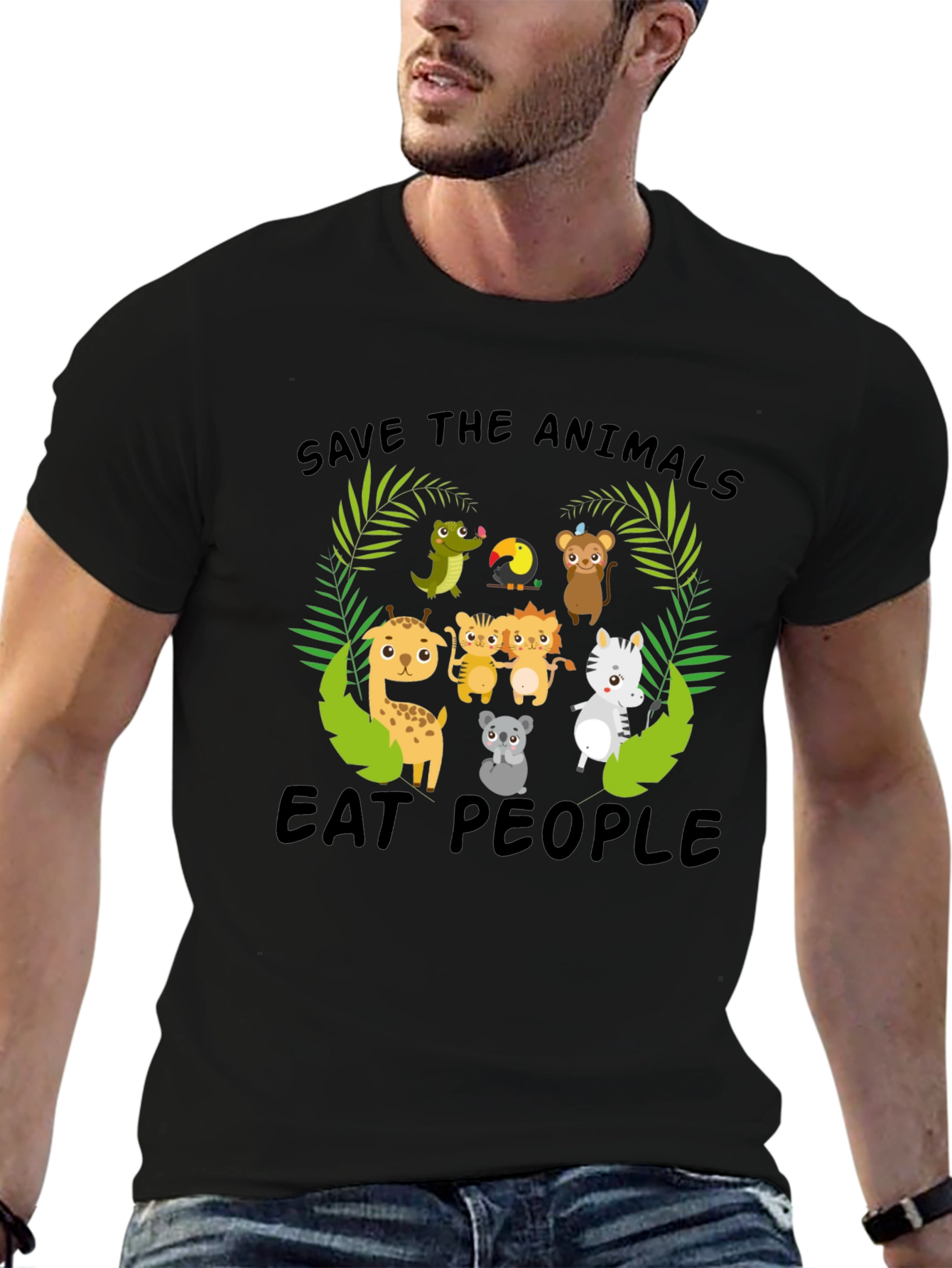 Black Save the Animals Eat People Black T-Shirt view 6