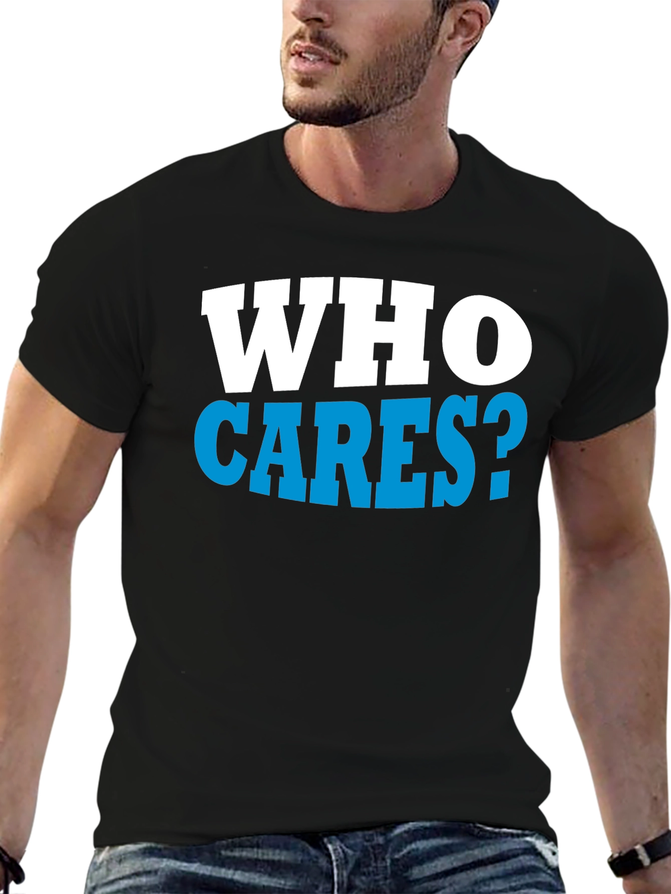 Black Who Cares? Graphic Print Black T-Shirt view 6