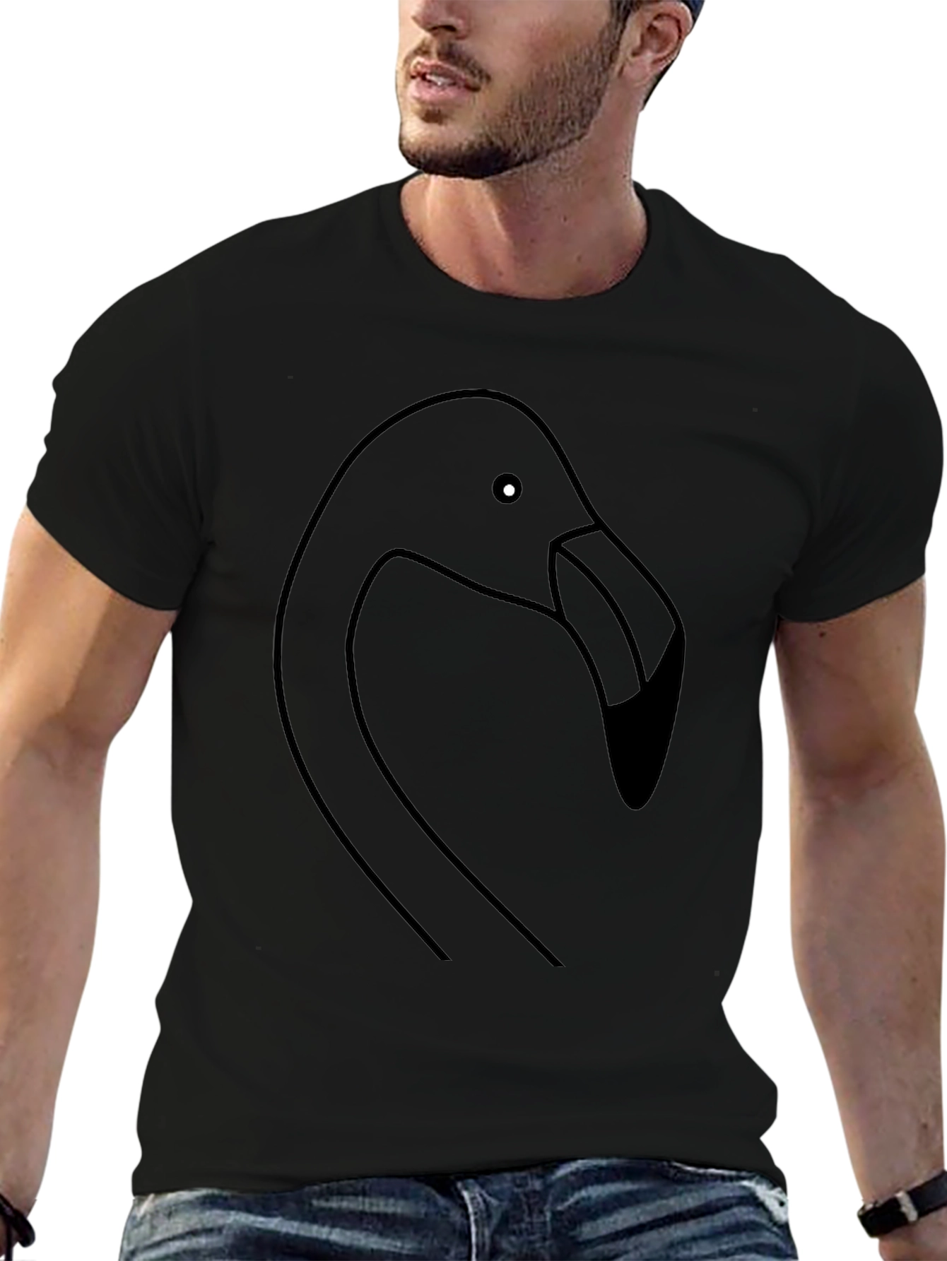 Black Minimalist Flamingo T-Shirt - Black view 6