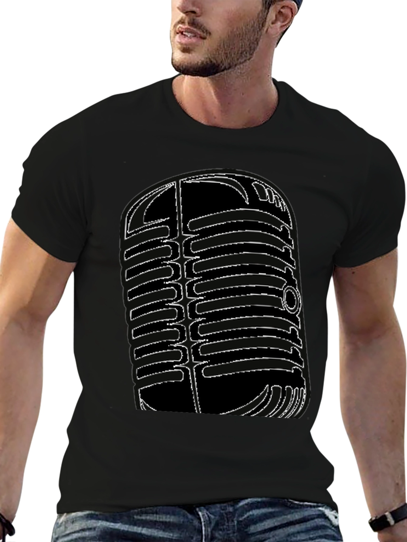 Black Vintage Microphone Graphic Tee - Classic Style view 6