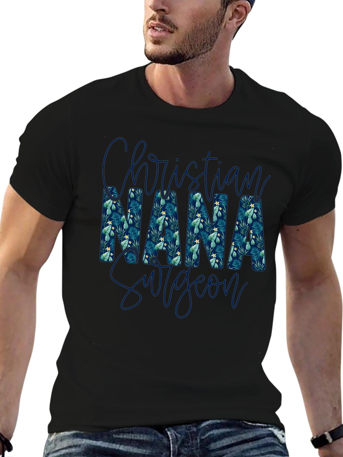 Black Christian Nana Surgeon T-Shirt - Floral Pattern view 6