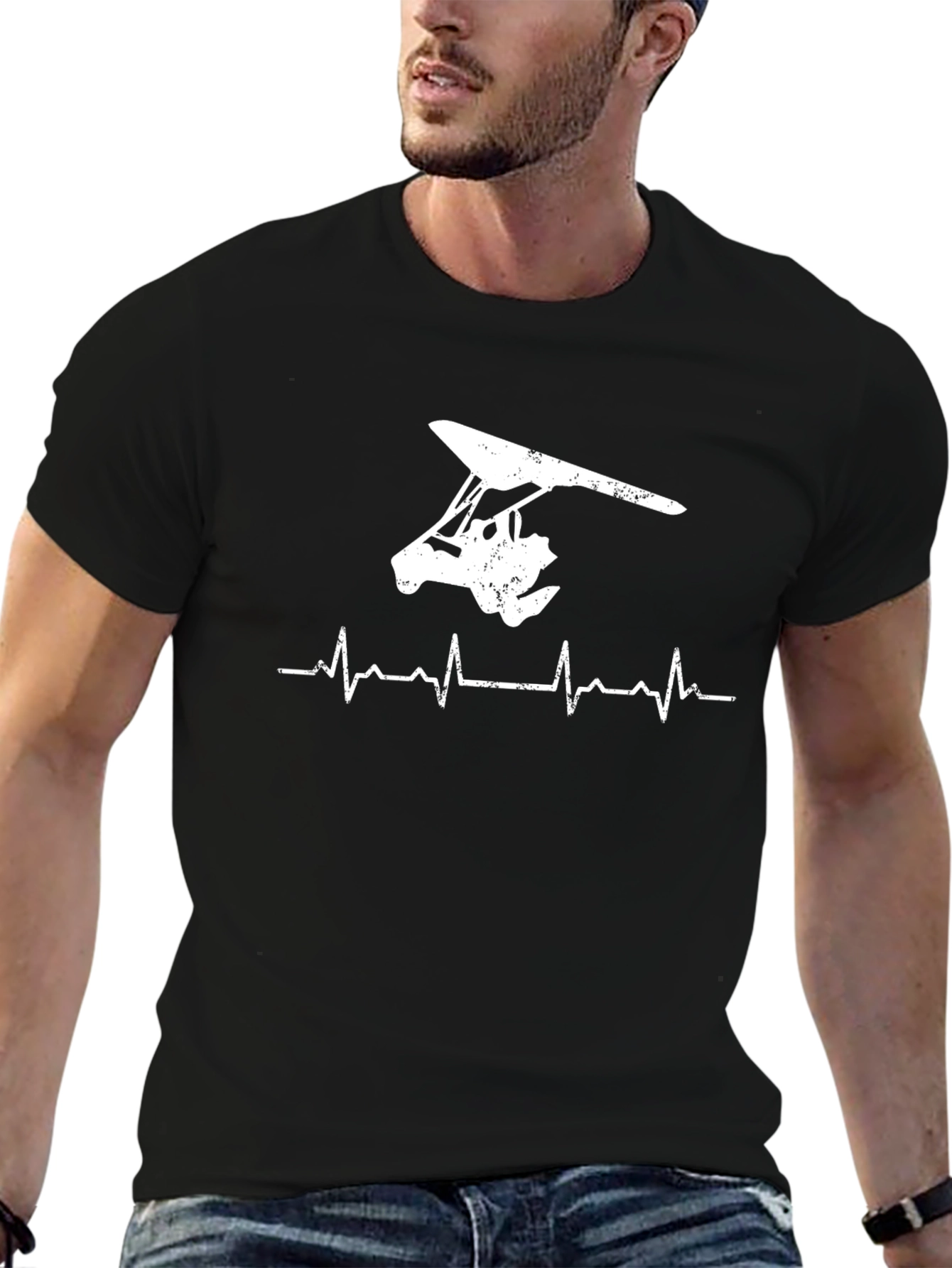 Black Hang Gliding Heartbeat T-Shirt view 6