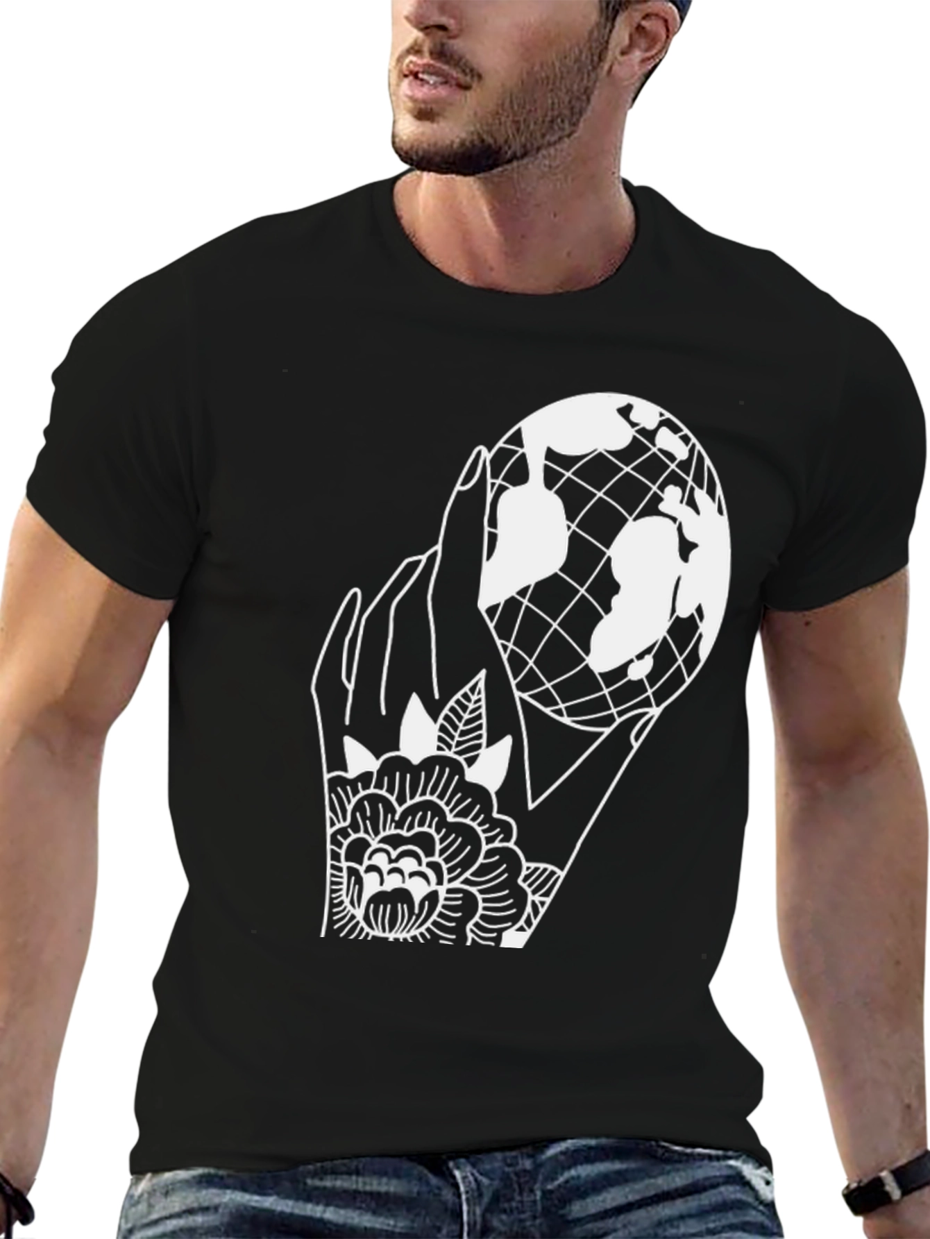 World in Hand Graphic Tee - Unisex Black T-Shirt - 6