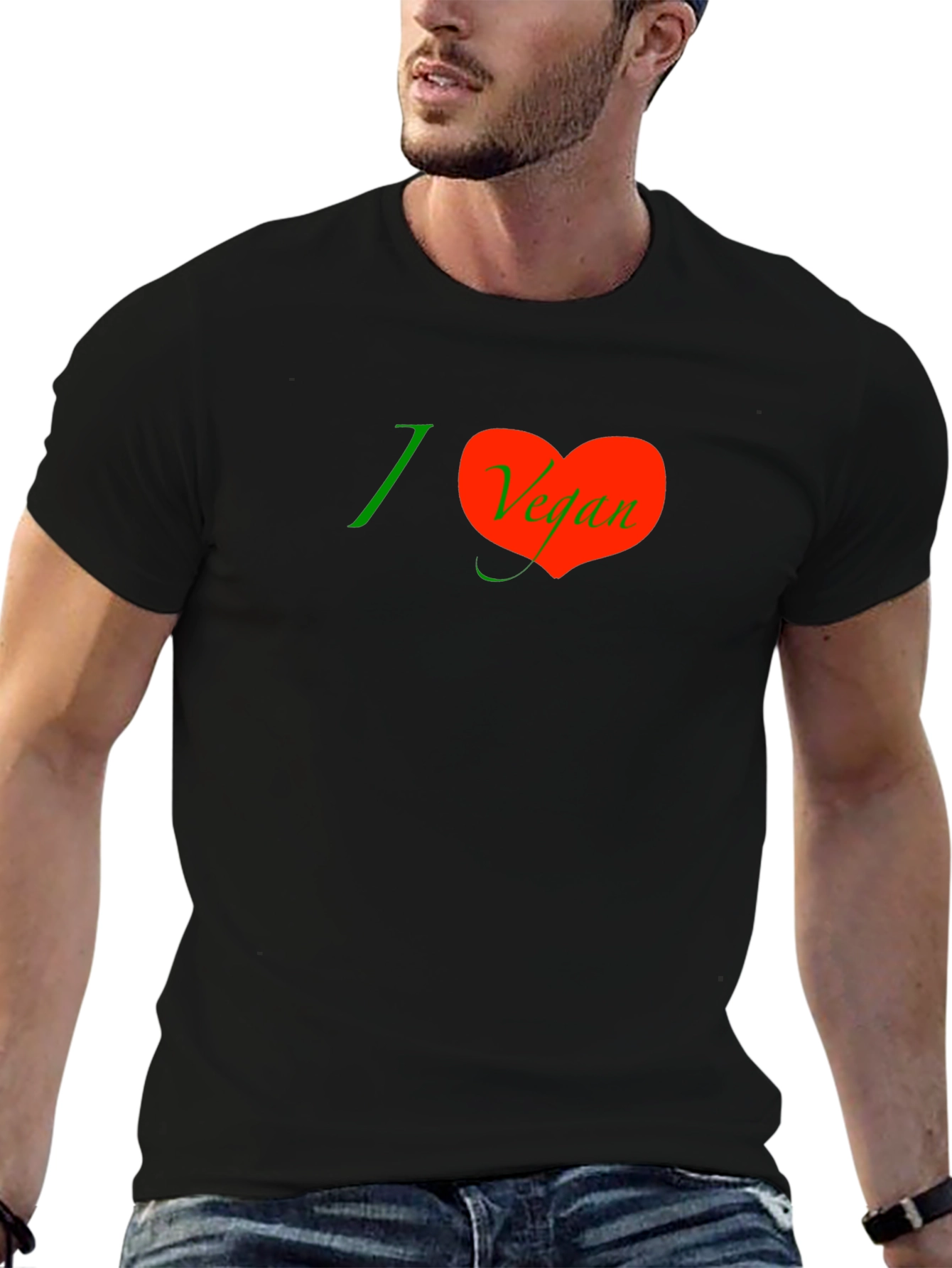 Black I Heart Vegan Graphic Tee - Black Short Sleeve T-Shirt view 6