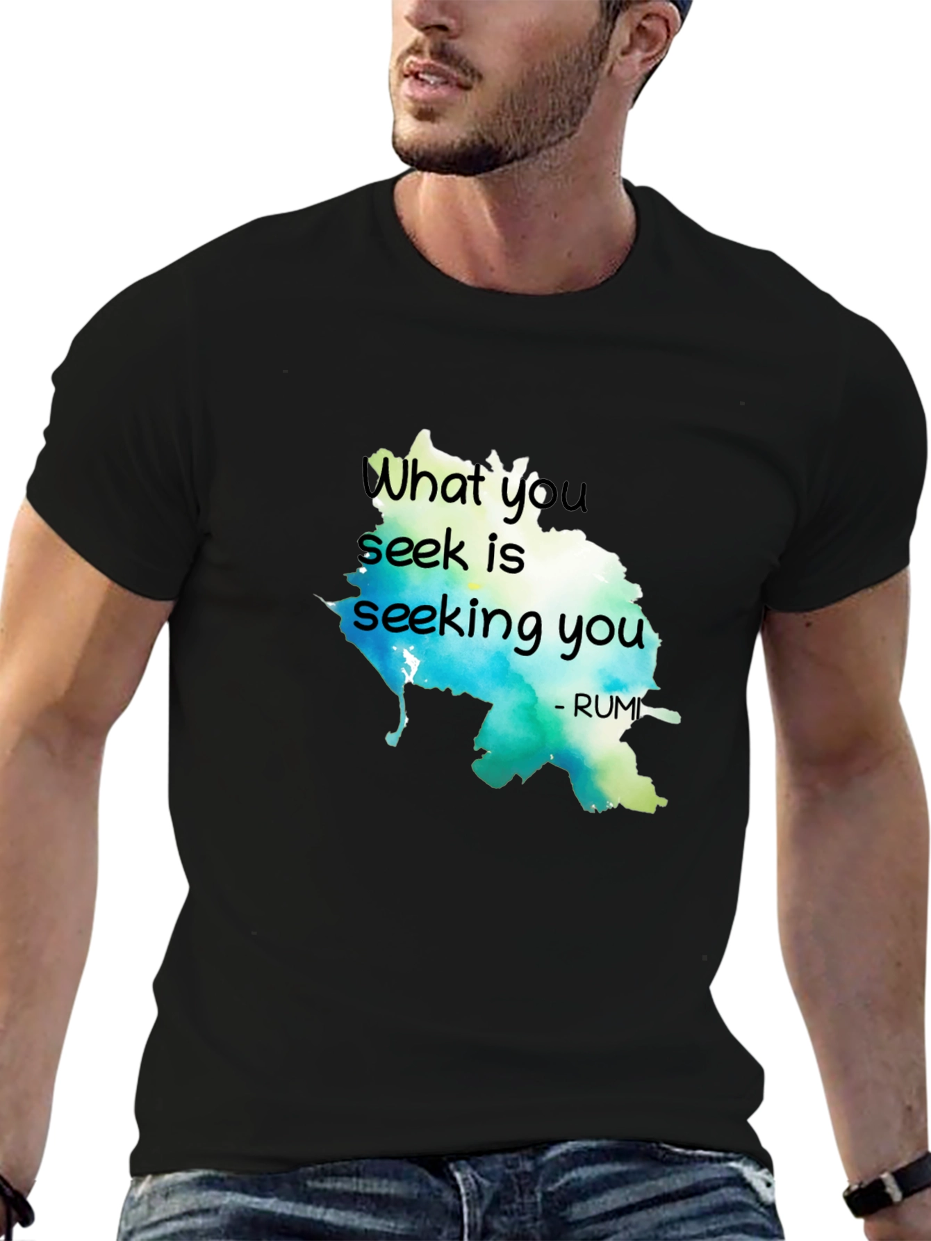 Black Inspirational Rumi Quote T-Shirt - What You Seek view 6