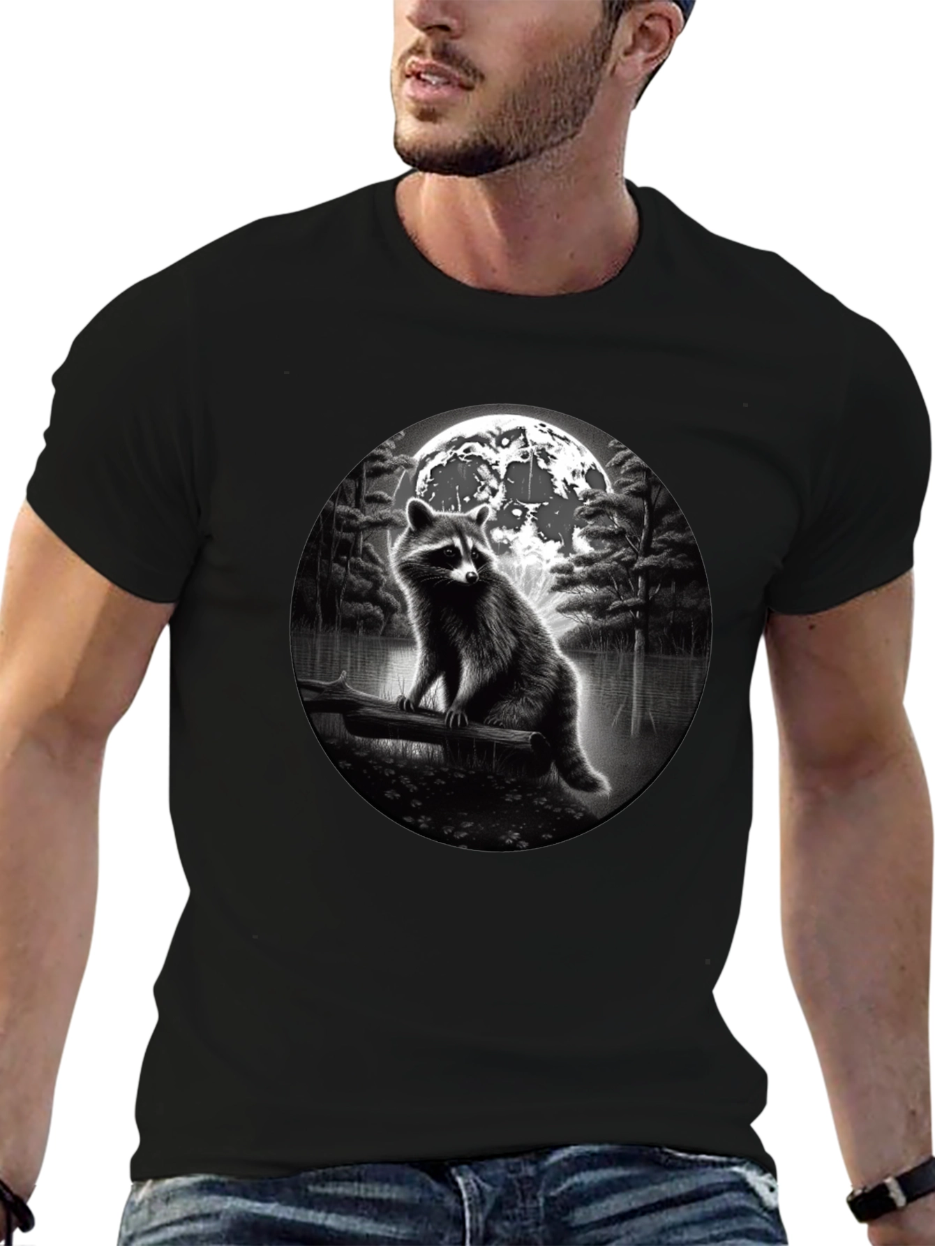 Black Raccoon Moon T-Shirt - Black view 6