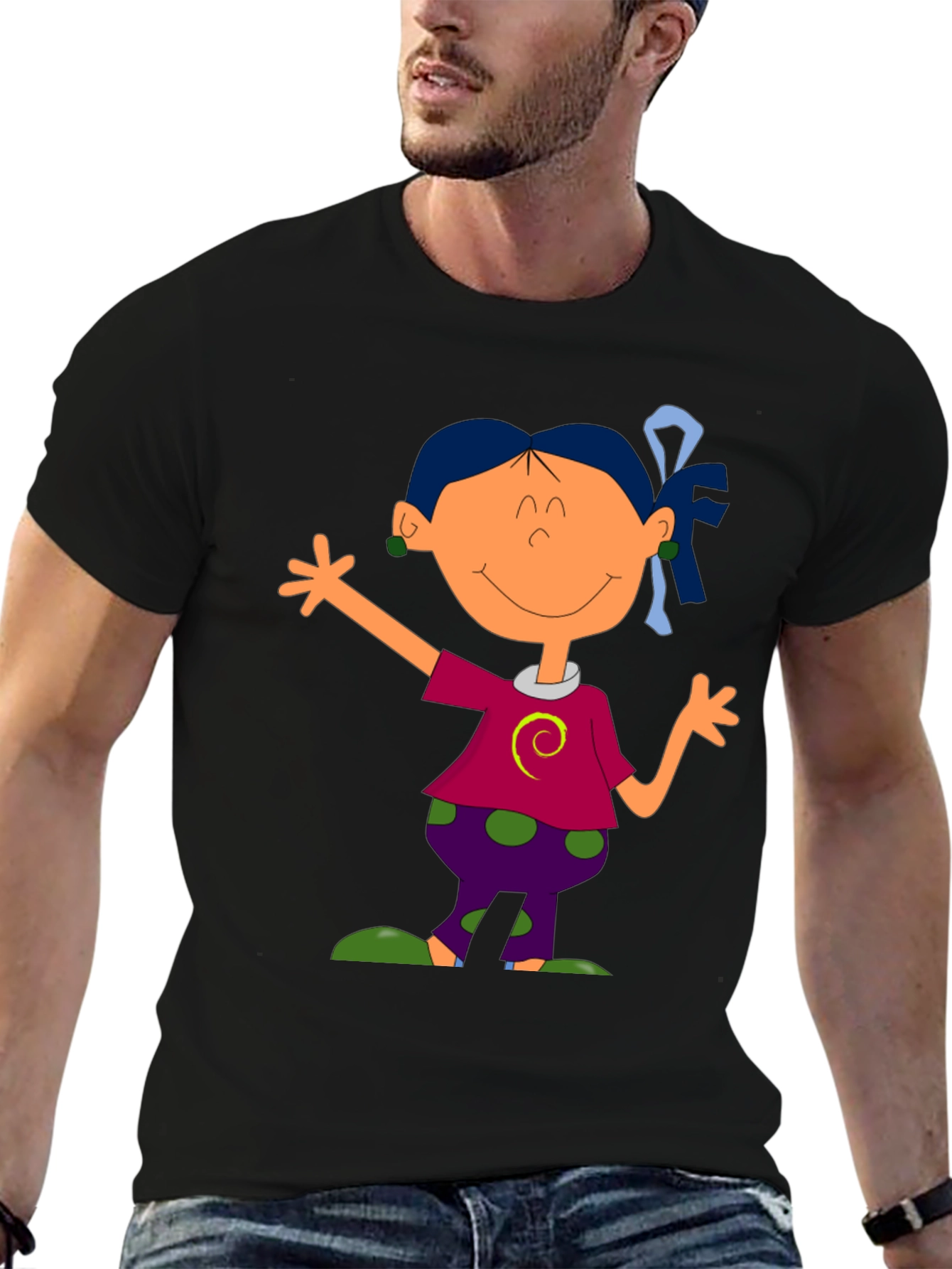 Black Cartoon Girl Graphic Tee - Black T-Shirt view 6
