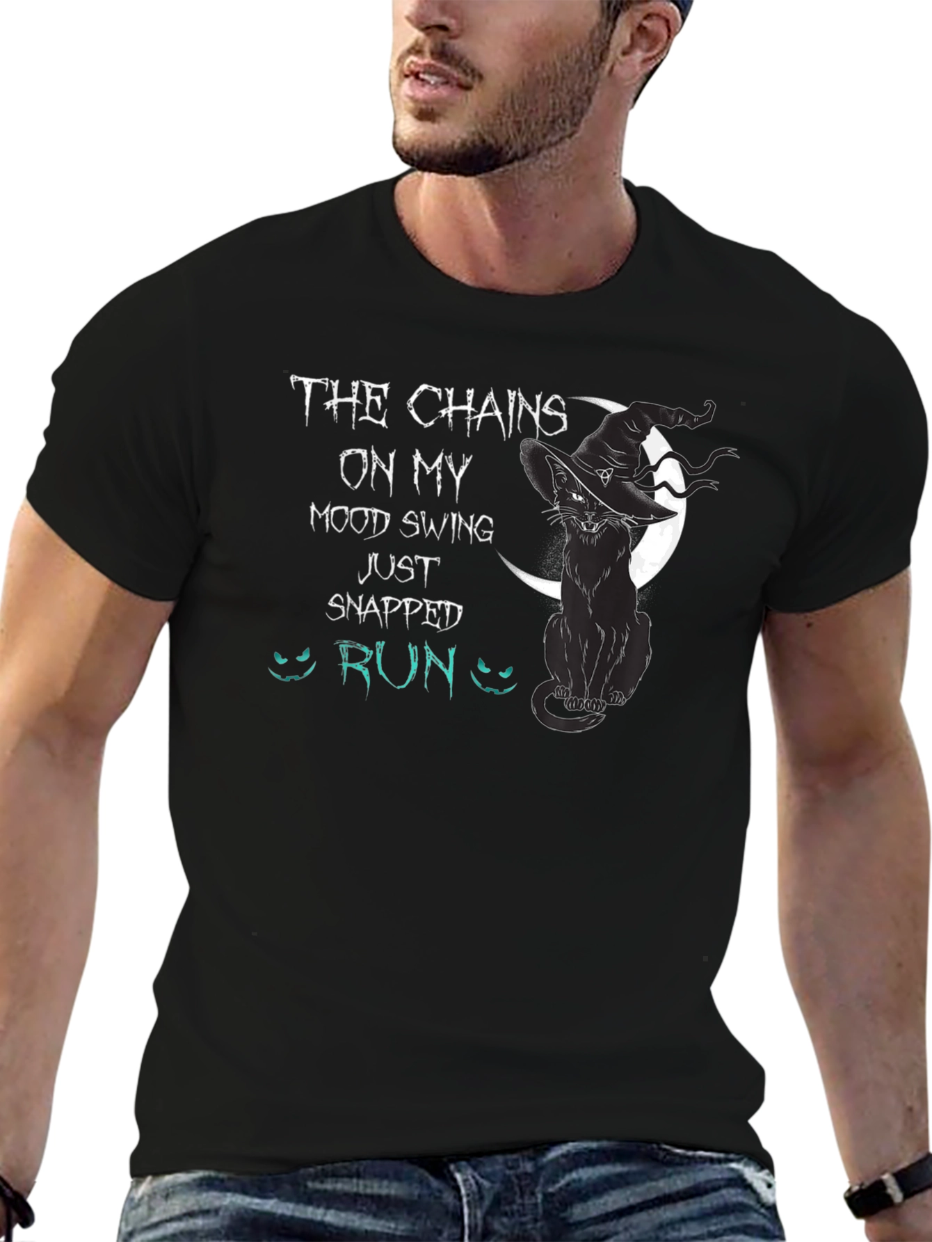 Black Chains on My Mood Swing Black Cat T-Shirt view 6