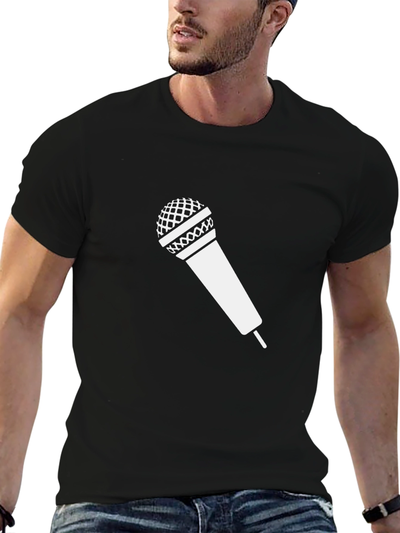 Black Microphone Graphic Tee - Black Cotton T-Shirt view 6