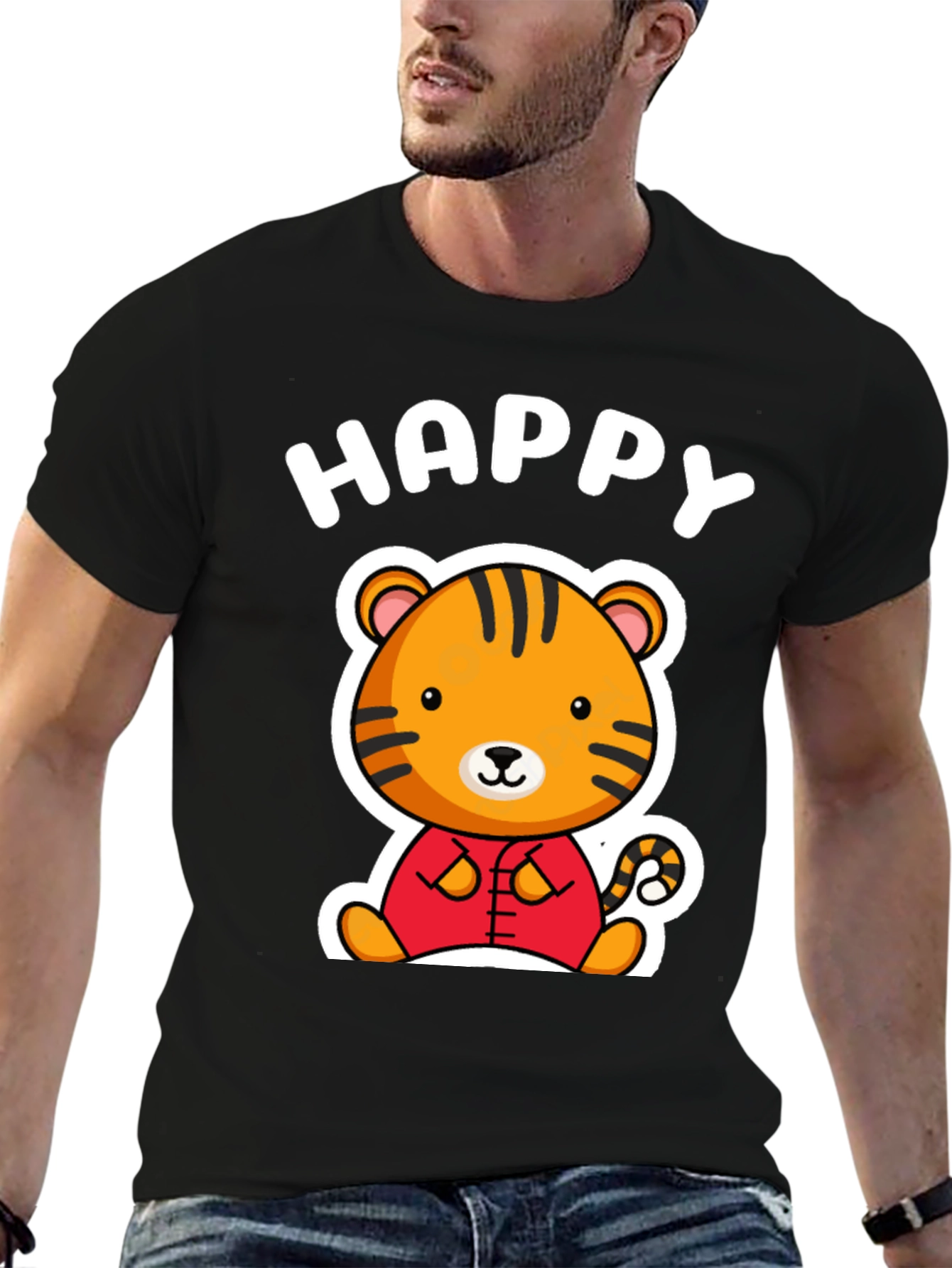 Black Happy Tiger Graphic T-Shirt view 6