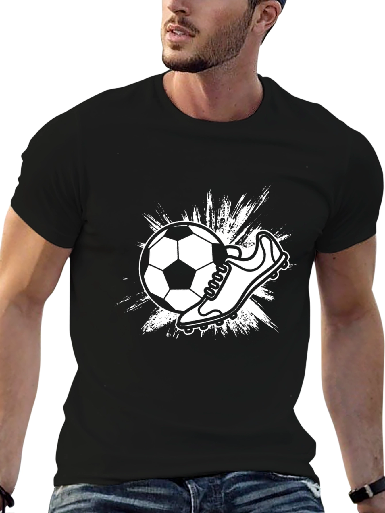 Black Soccer Ball & Cleat Graphic Tee - Black Cotton T-Shirt view 6