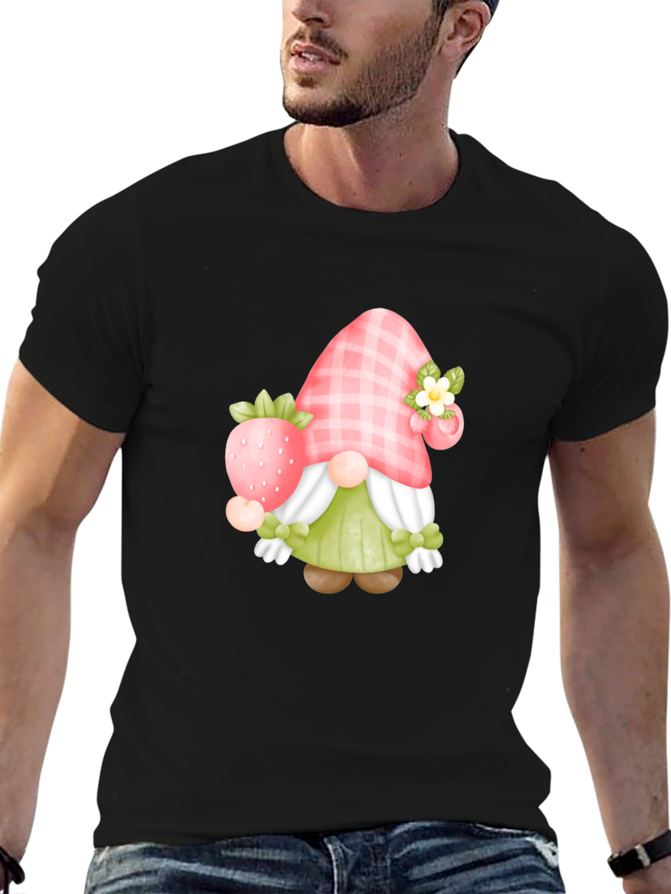 Black Strawberry Gnome Graphic Tee view 6