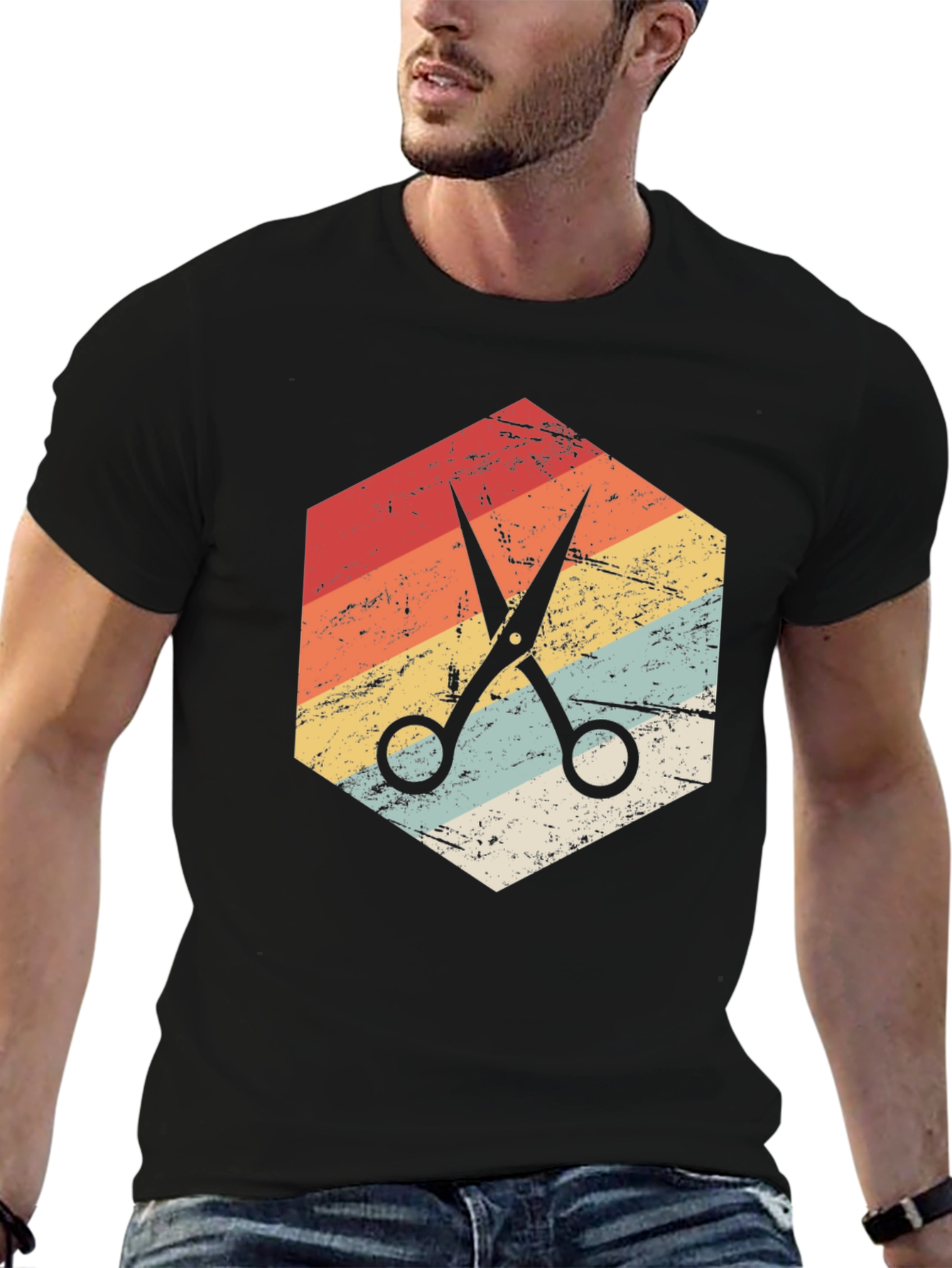 Black Retro Barber Scissors Graphic Tee view 6