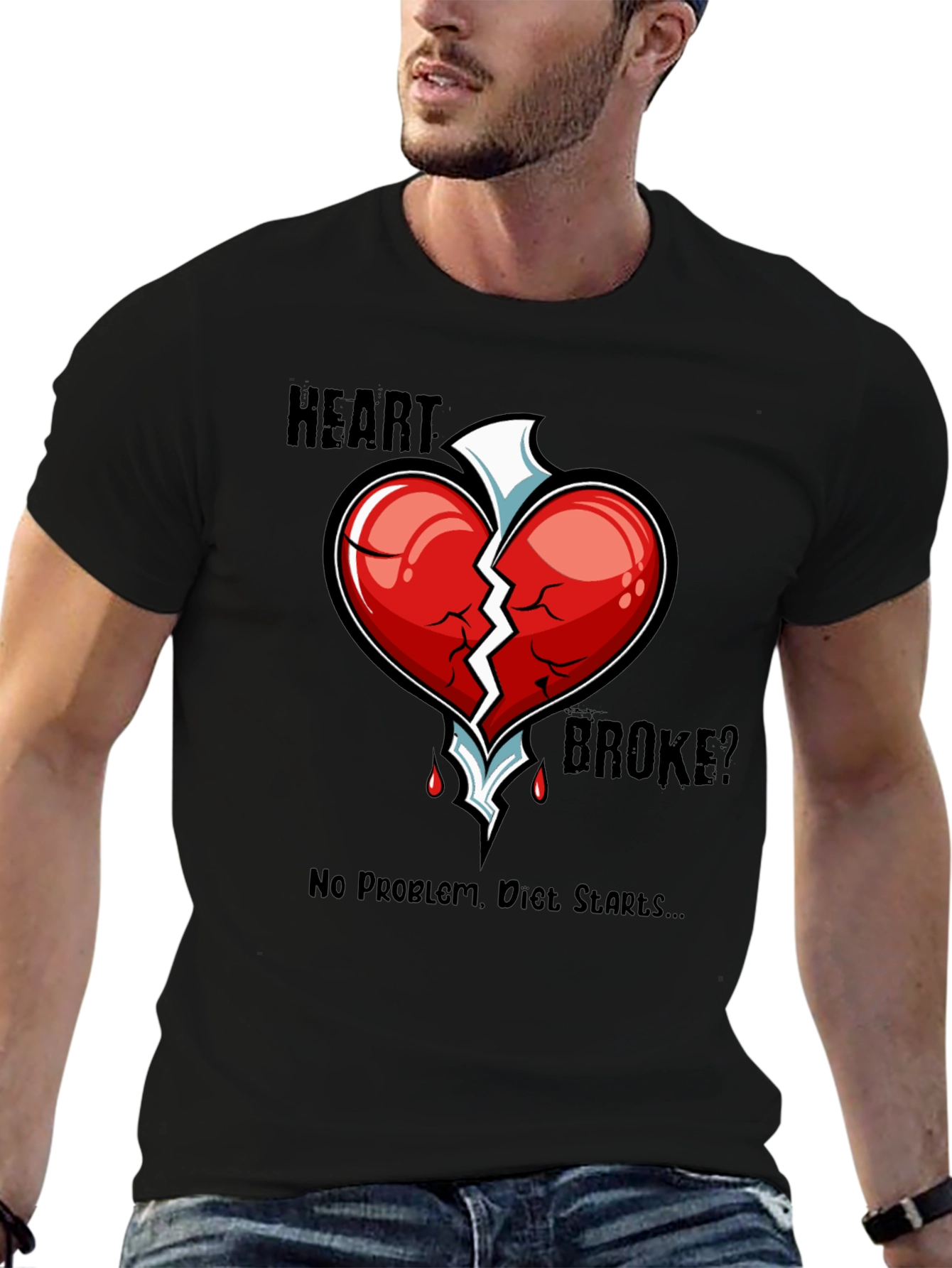 Black Heart Broke? Diet Starts T-Shirt - Funny Graphic Tee view 6