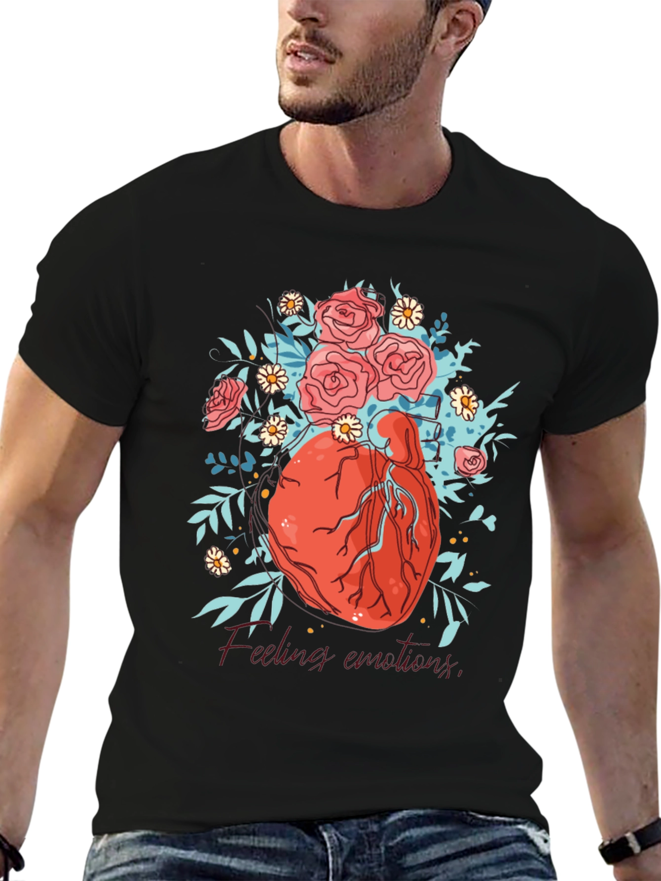 Black Floral Heart Graphic Tee - Express Your Emotions! view 6