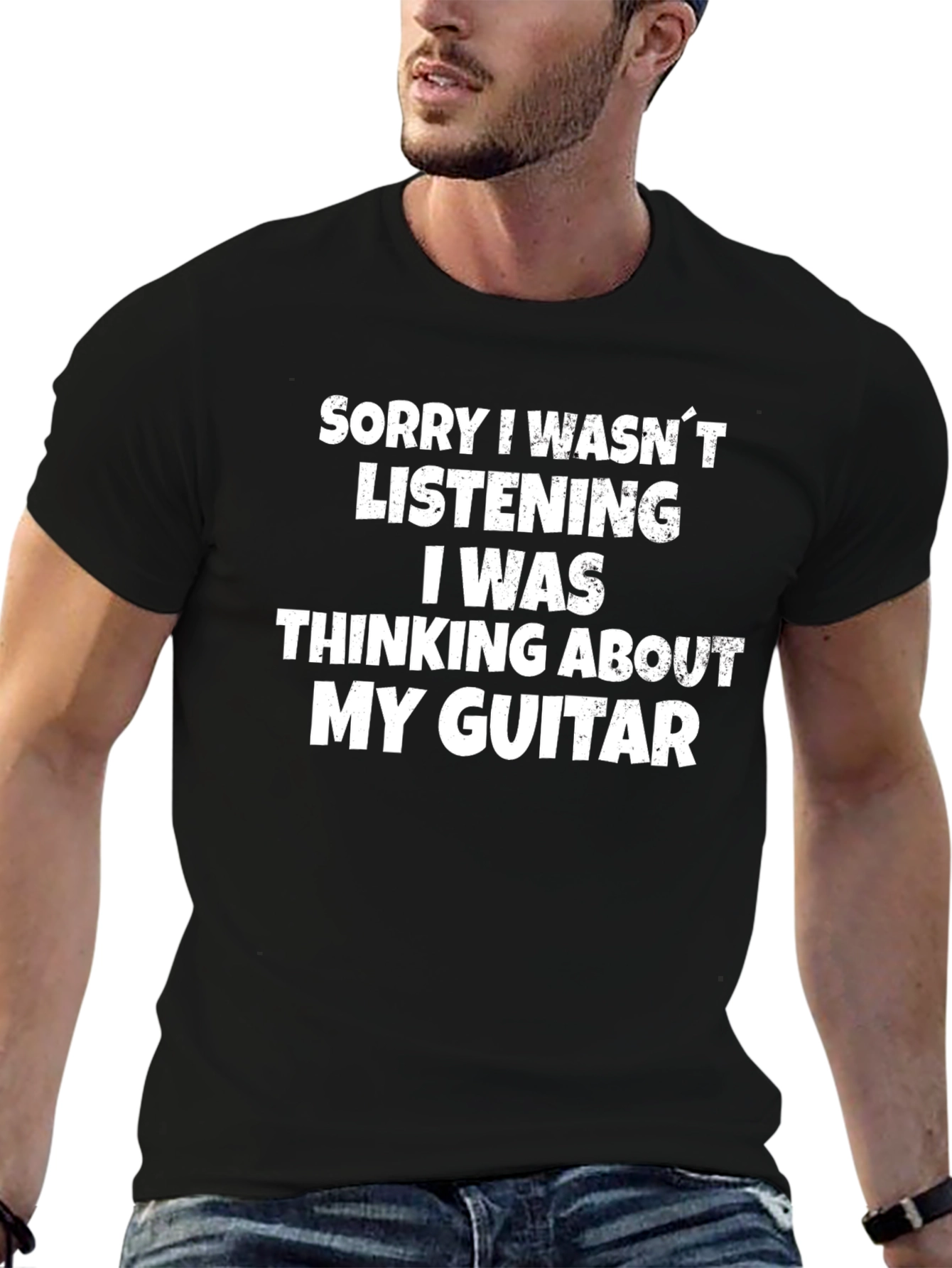 Black Guitar Obsession T-Shirt - Musician Humor Tee view 6