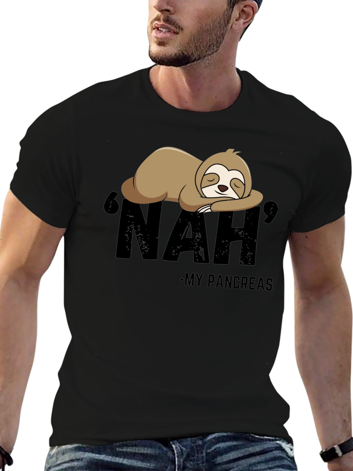Black Nah, My Pancreas Sloth T-Shirt view 6