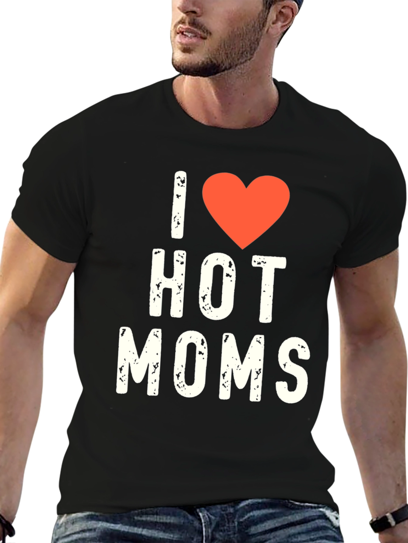 Black I Heart Hot Moms Graphic Tee - Novelty T-Shirt view 6