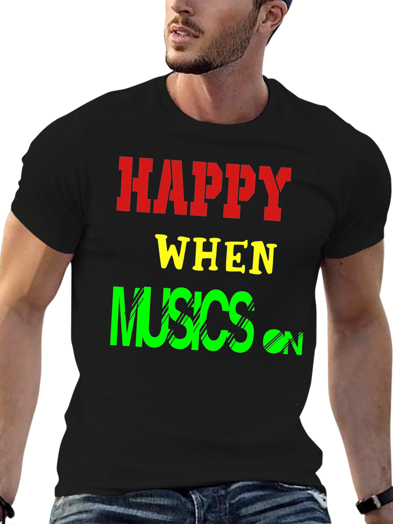 Black Happy When Musics On T-Shirt view 6