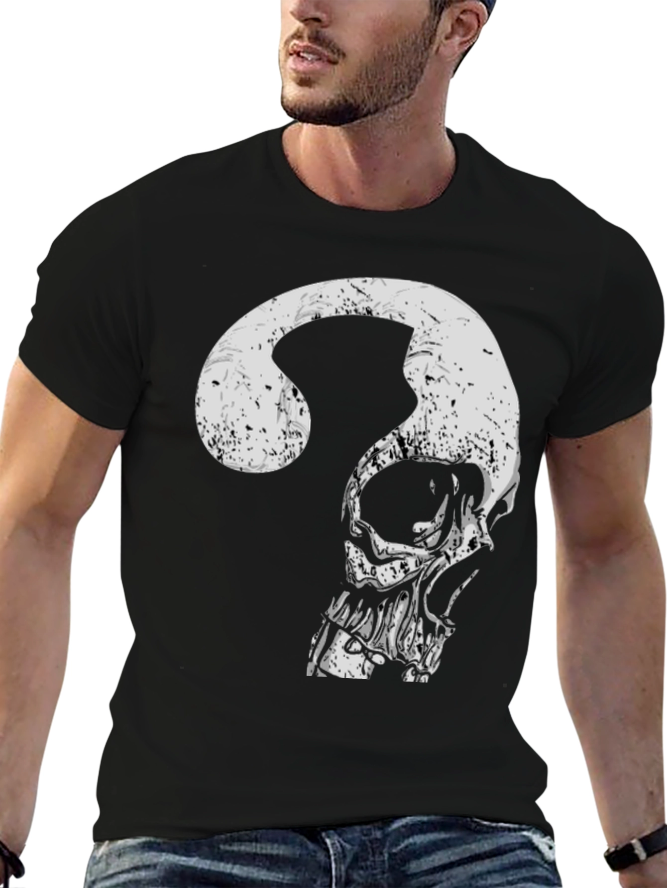Black Skull Question Mark Graphic Tee - Men's Black T-Shirt view 6