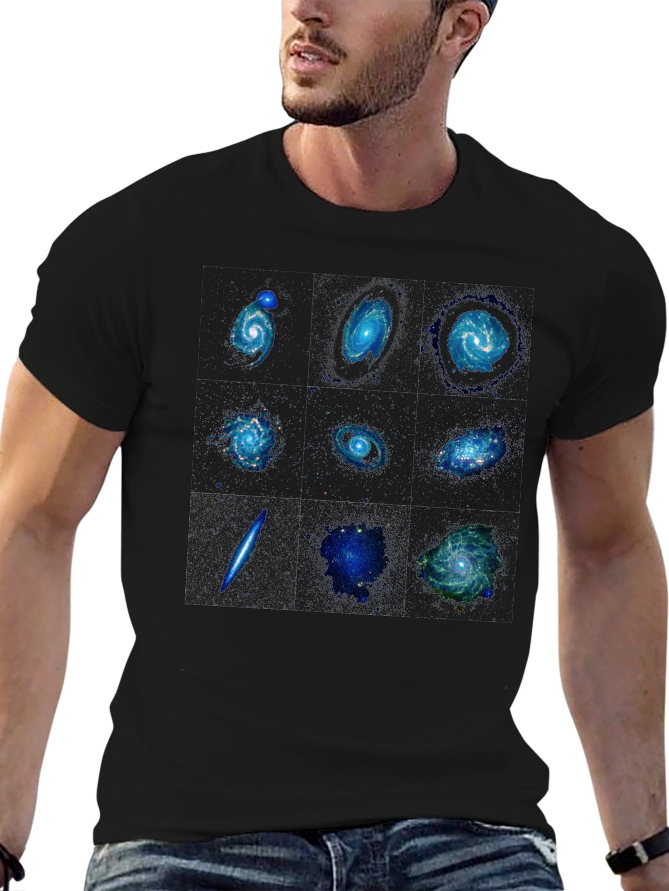 Black Galaxy Print Black T-Shirt - Space Design view 6
