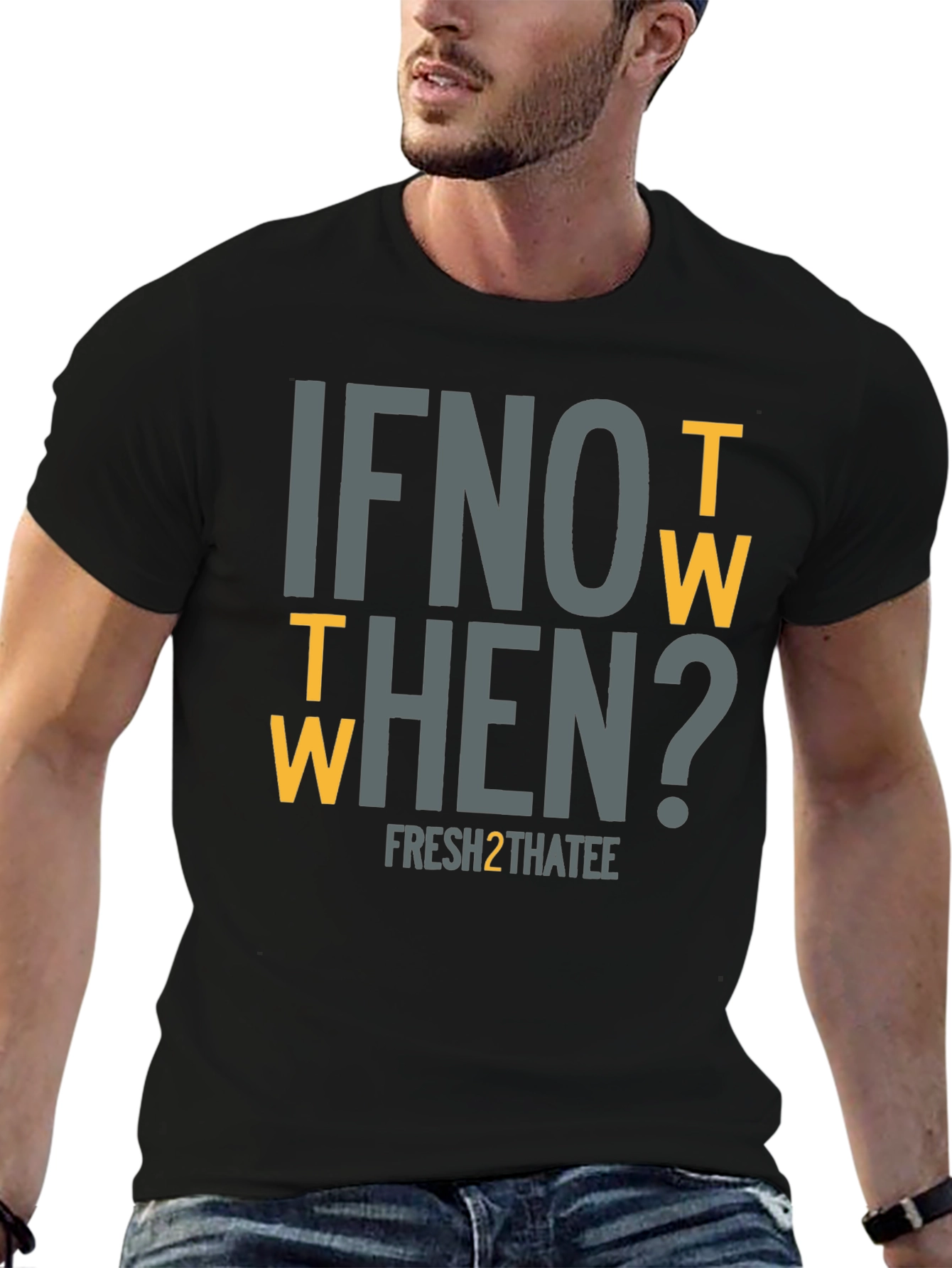 Black If Not Now Then When? Graphic T-Shirt view 6