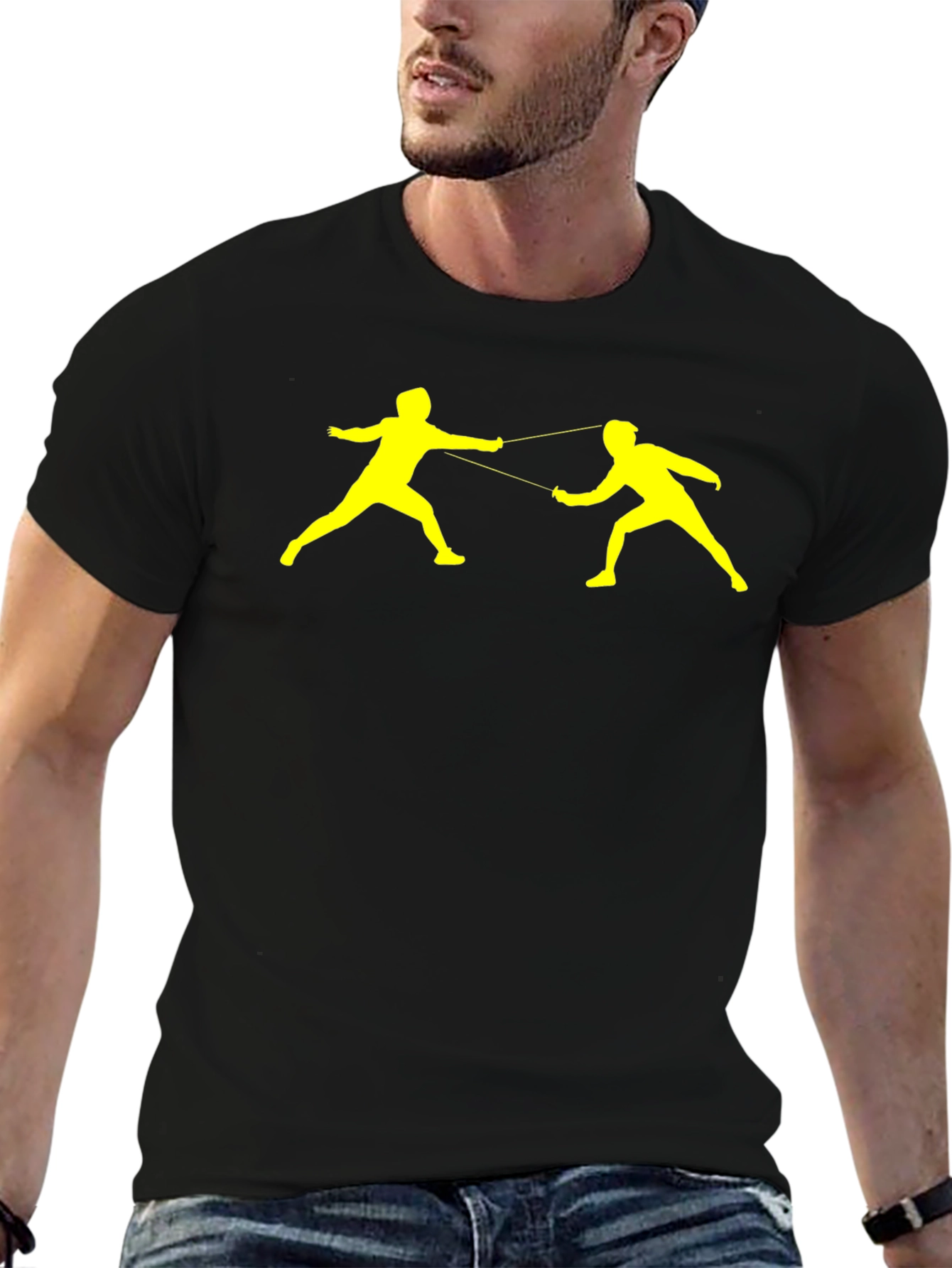 Black Fencing Silhouette Black T-Shirt view 6