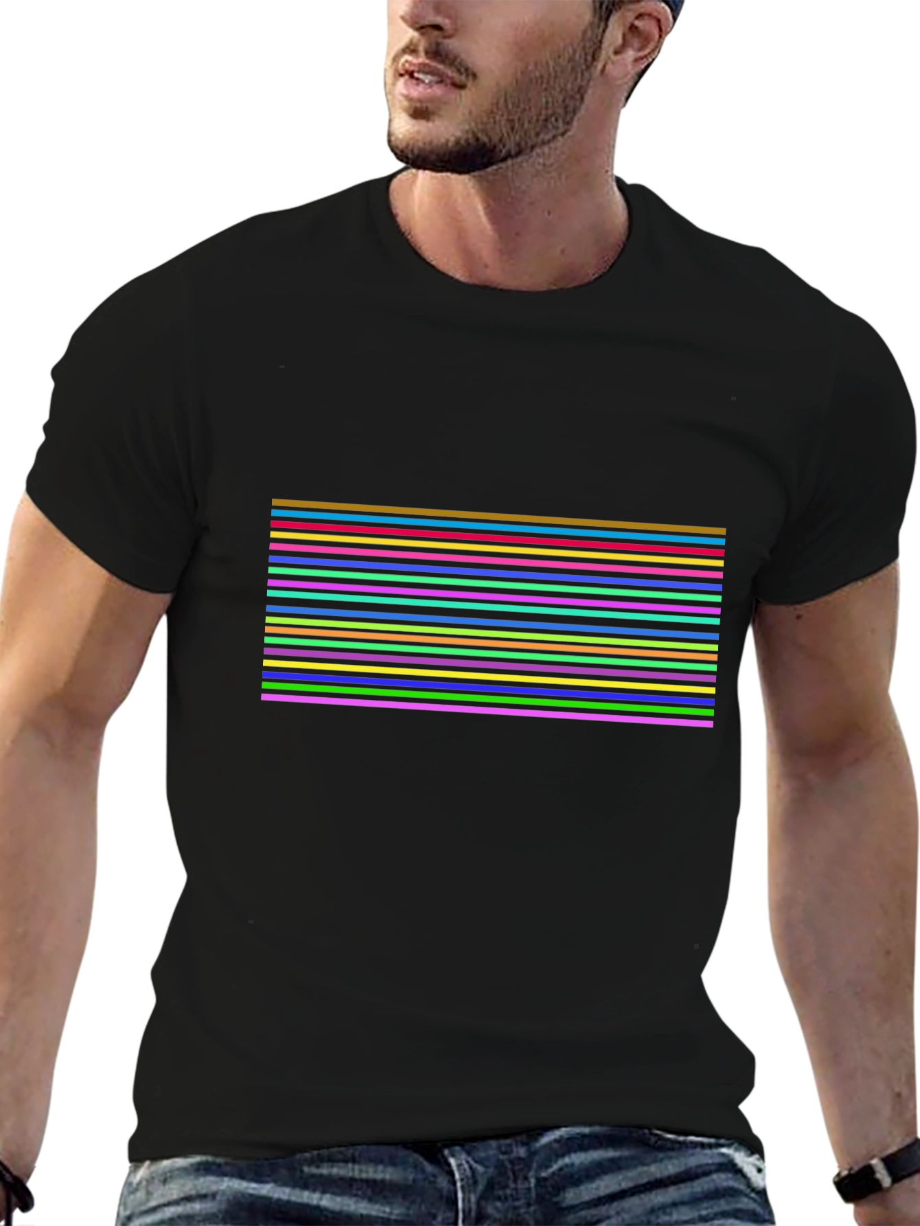 Black Retro Stripe T-Shirt - Bold 80s Style Tee view 6