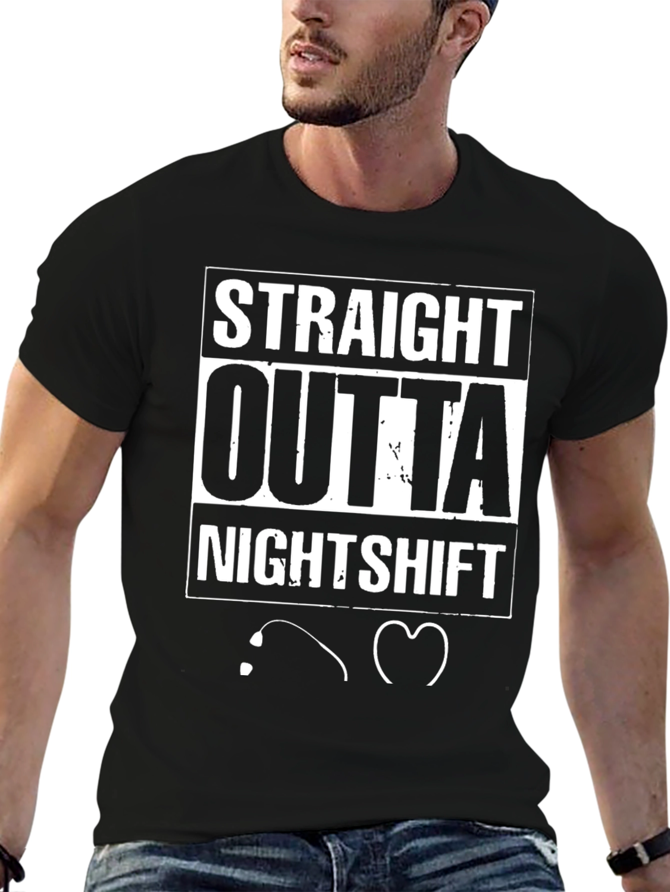 Black Straight Outta Nightshift Black Graphic Tee view 6