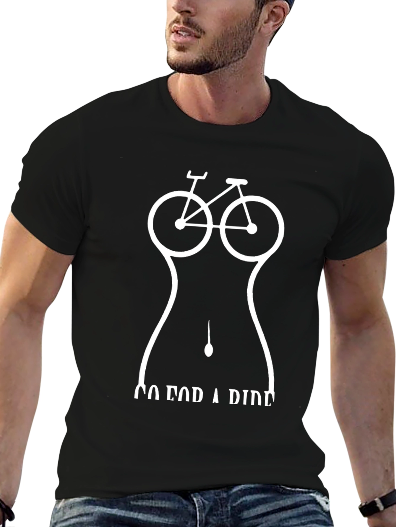Black Go For A Ride Graphic Tee - Adult Humor T-Shirt view 6