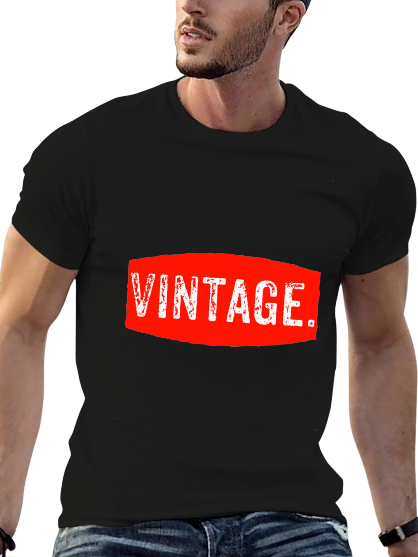 Black Vintage Graphic Tee - Red and White on Black view 6