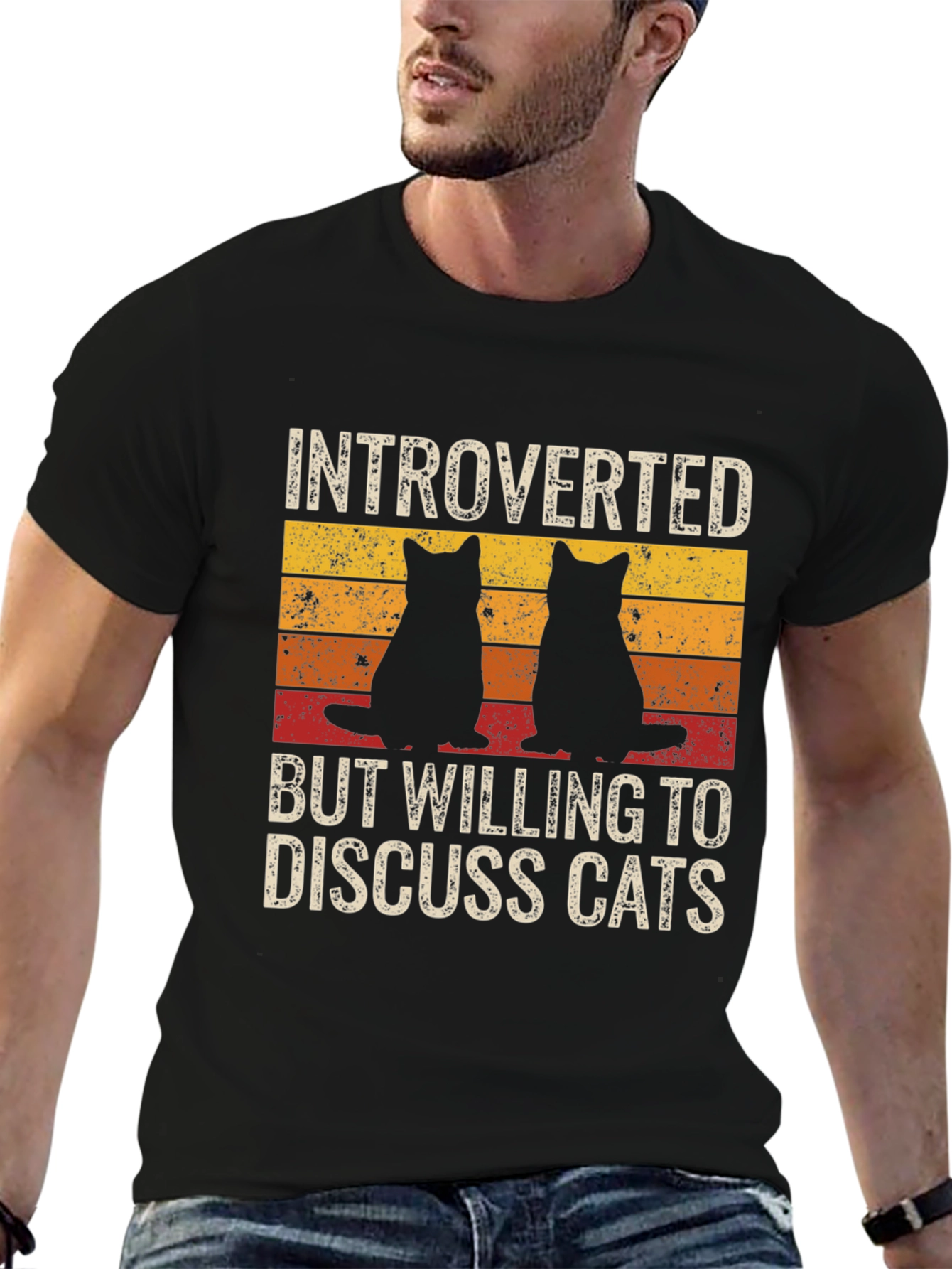 Black Introverted Cat Lover T-Shirt - Novelty Design view 6