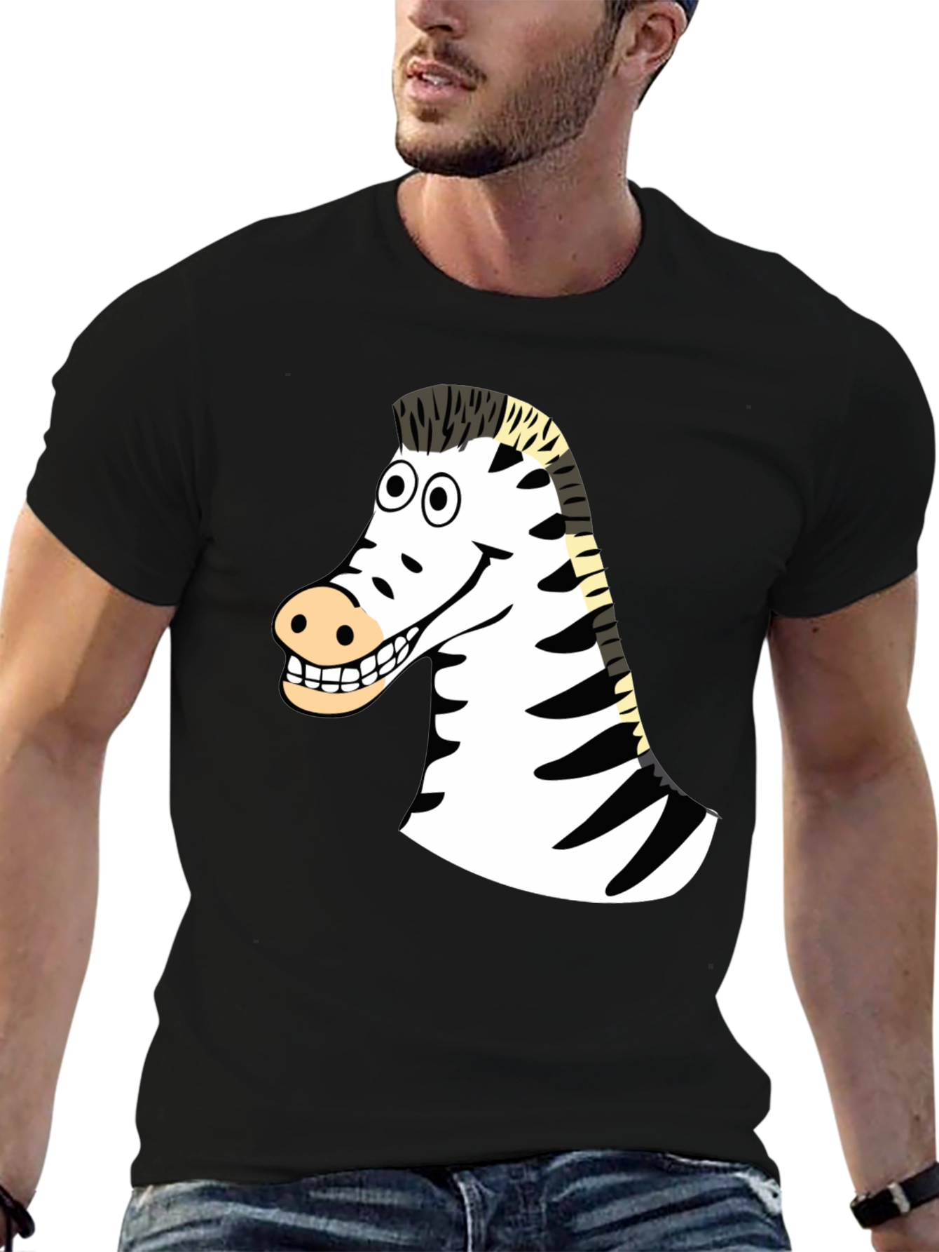 Black Zebra Cartoon Graphic T-Shirt view 6