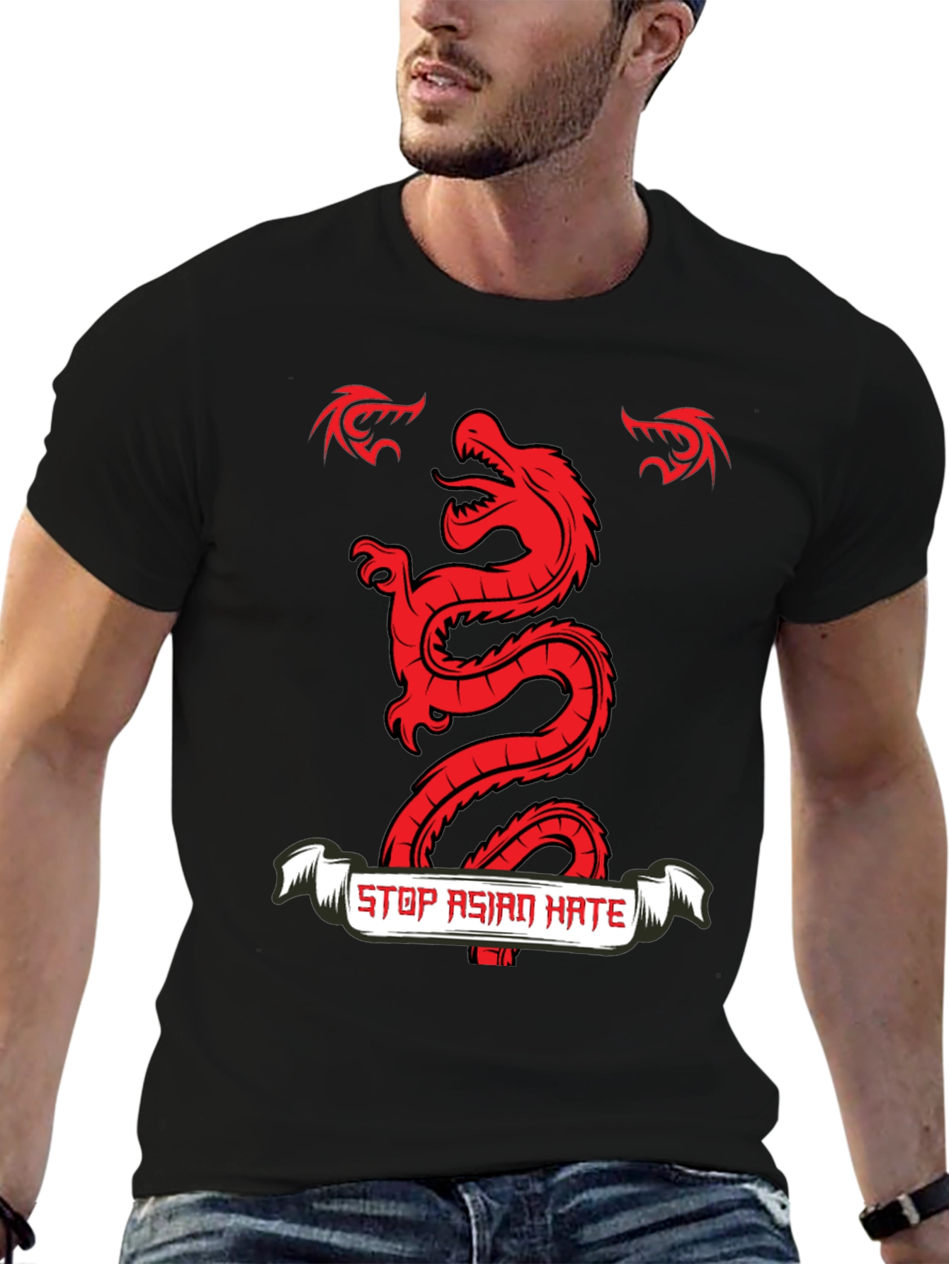 Black Stop Asian Hate Dragon Graphic Tee view 6
