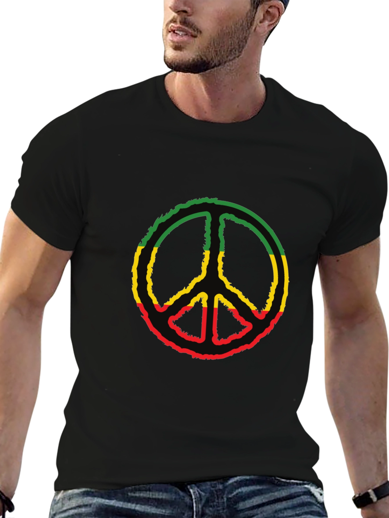 Black Peace Sign Rasta T-Shirt view 6