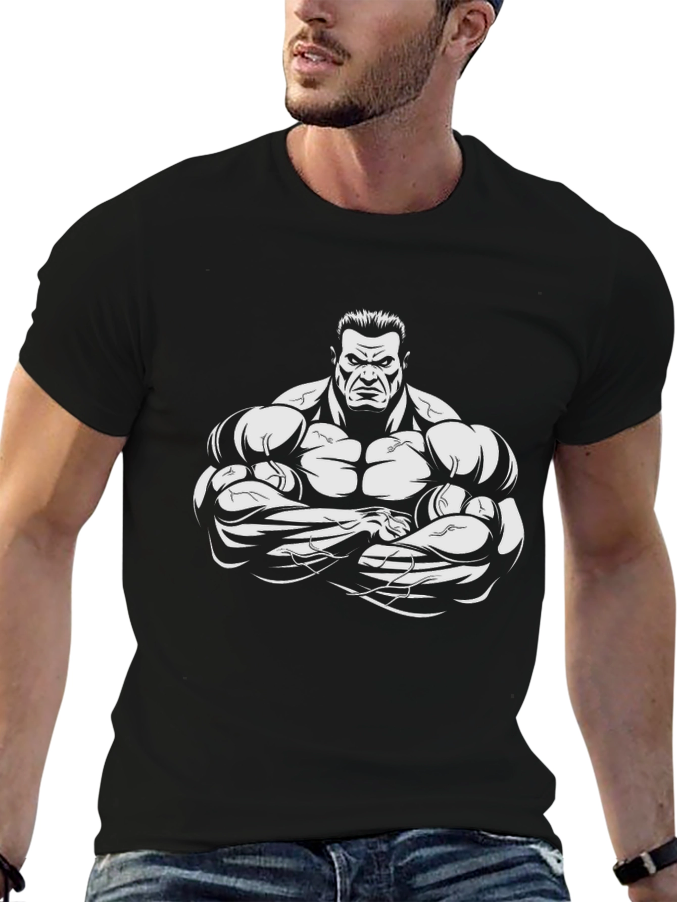 Black Muscle Man Graphic T-Shirt - Black view 6
