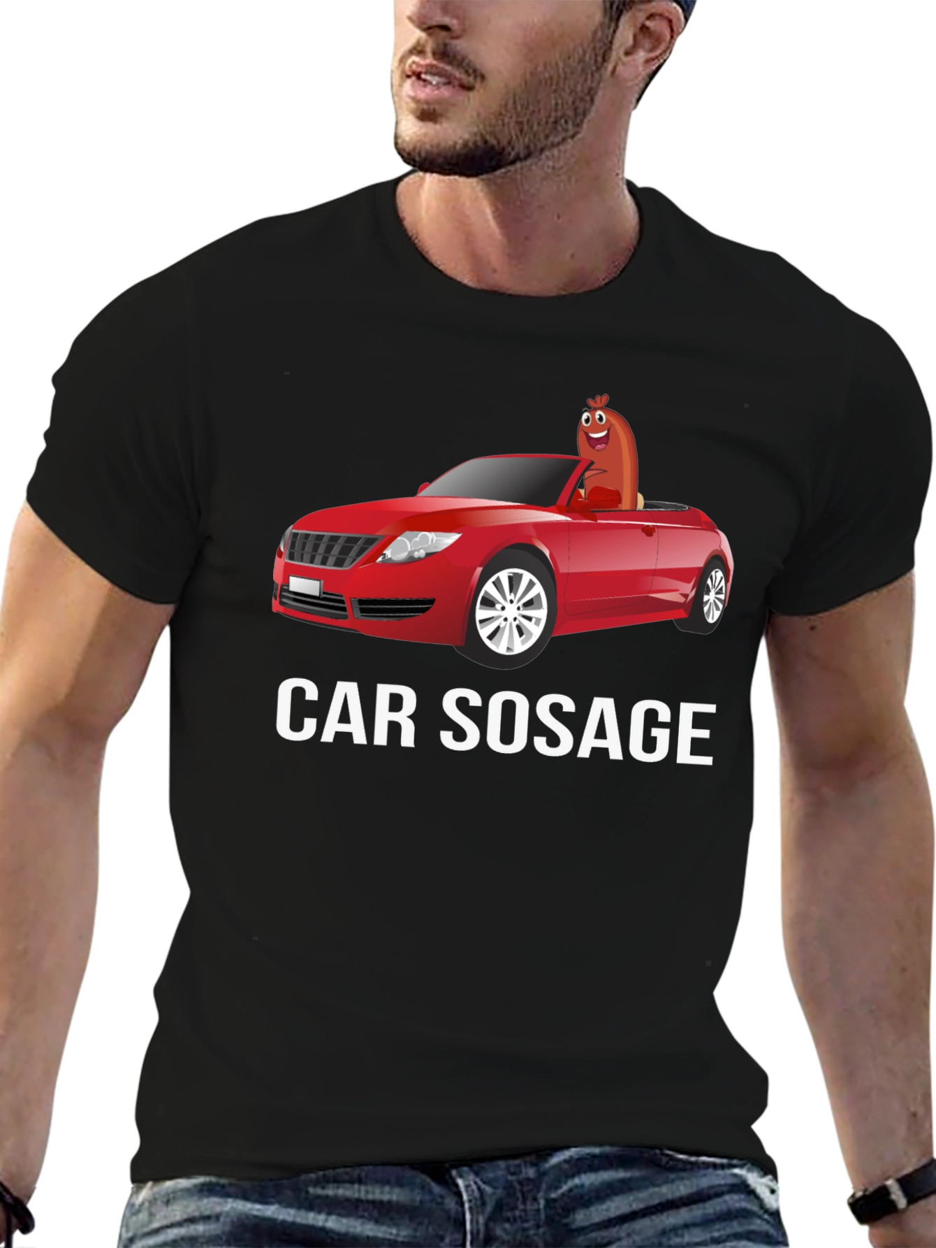 Black Car Sausage T-Shirt - Funny Graphic Tee view 6