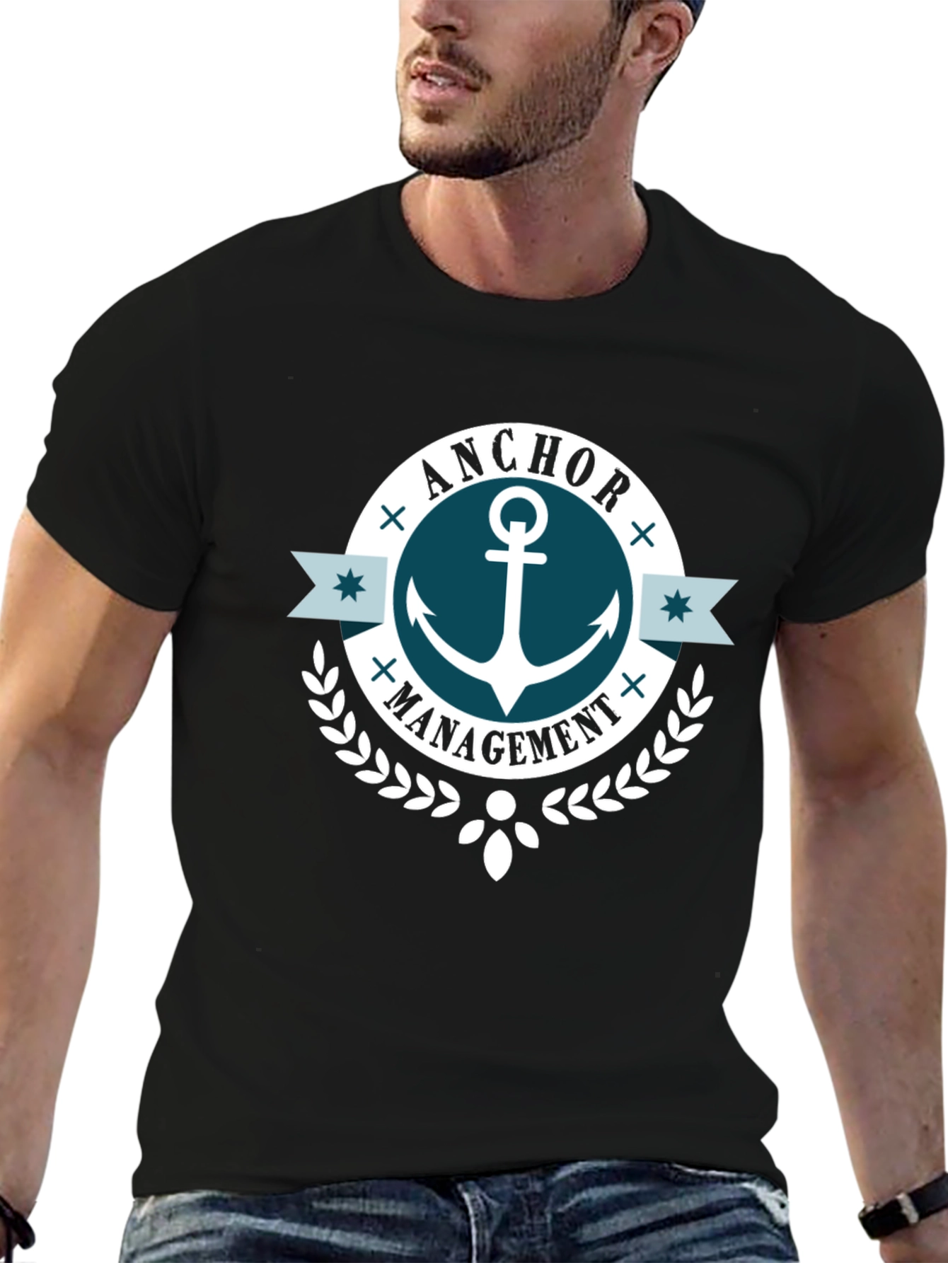 Black Anchor Management T-Shirt - Black Crew Neck view 6