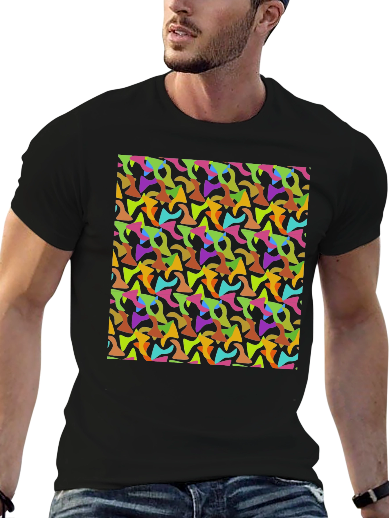 Black Abstract Pattern Men's Black T-Shirt view 6