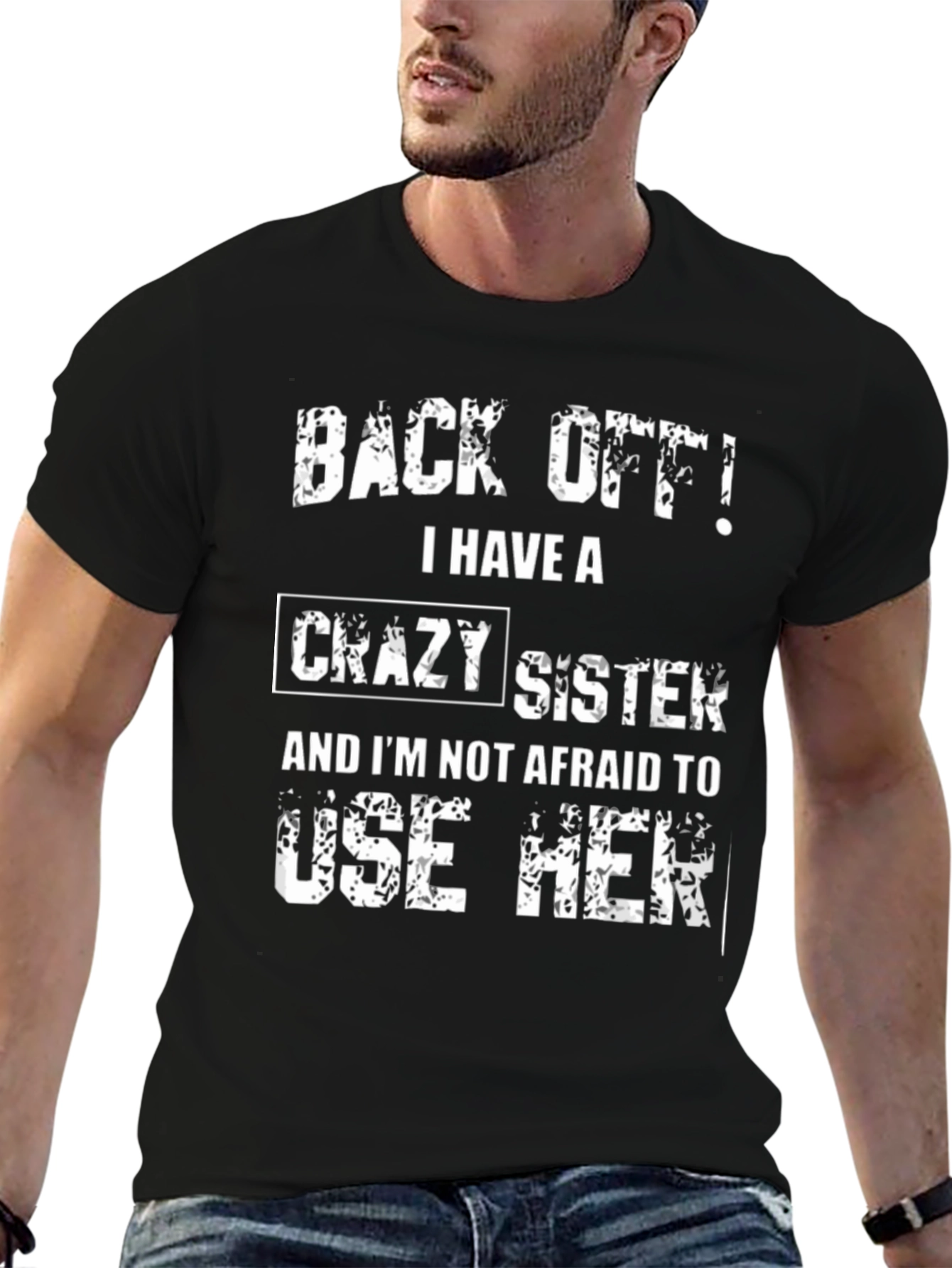 Black Funny "Crazy Sister" Graphic T-Shirt view 6