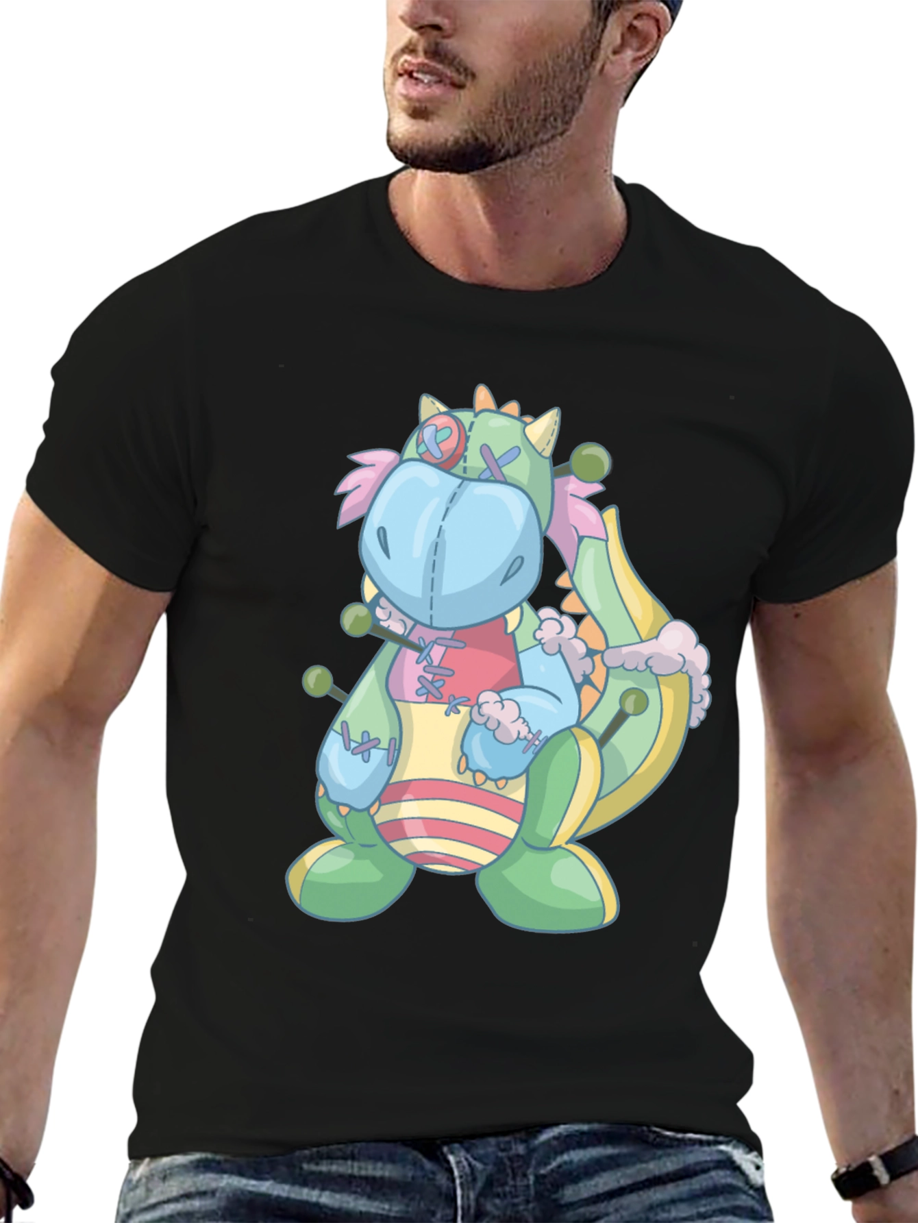 Black Whimsical Stuffed Dragon Graphic Tee view 6