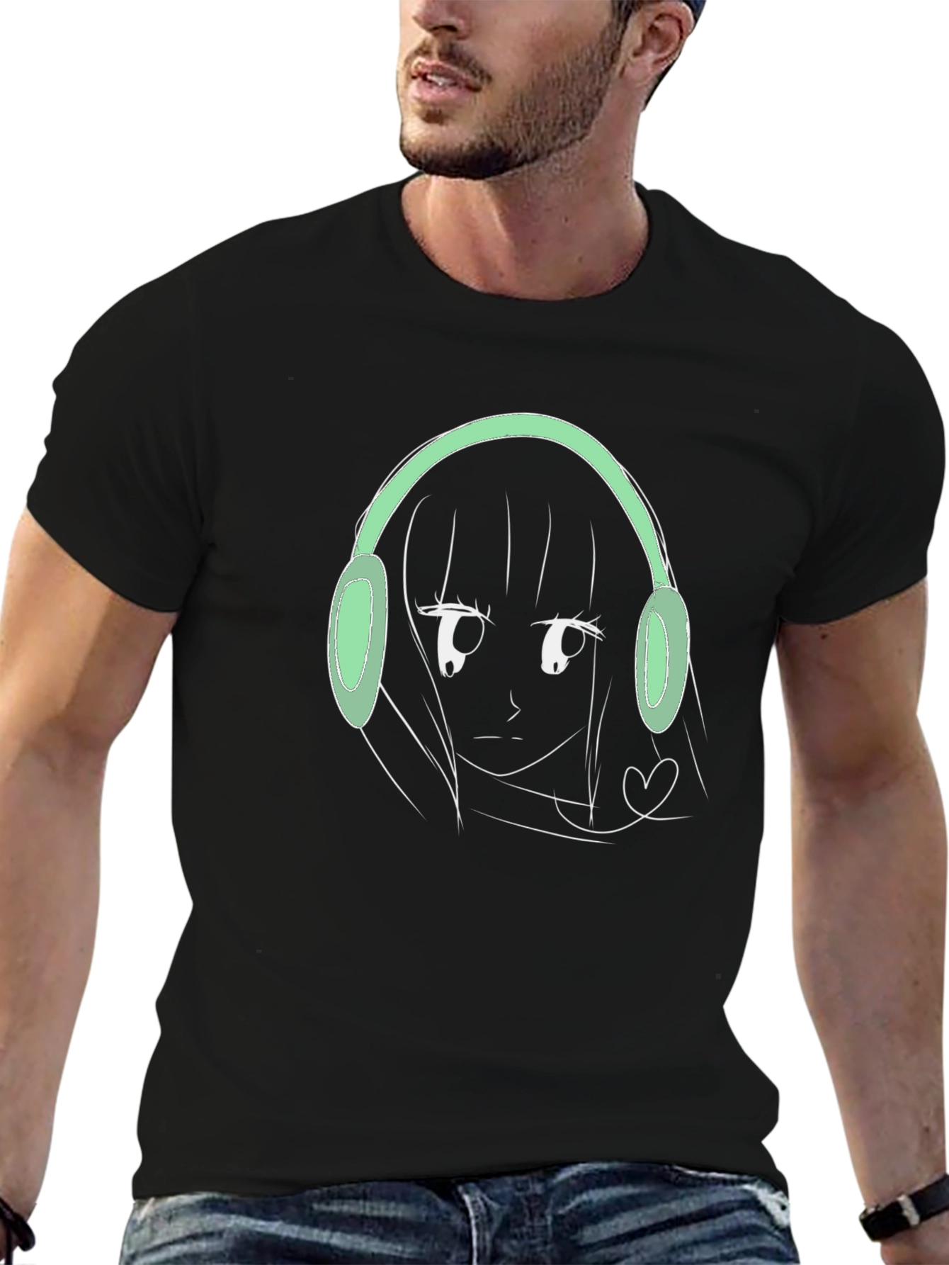 Anime Girl Headphones Graphic T-Shirt - Trendy Streetwear - 6