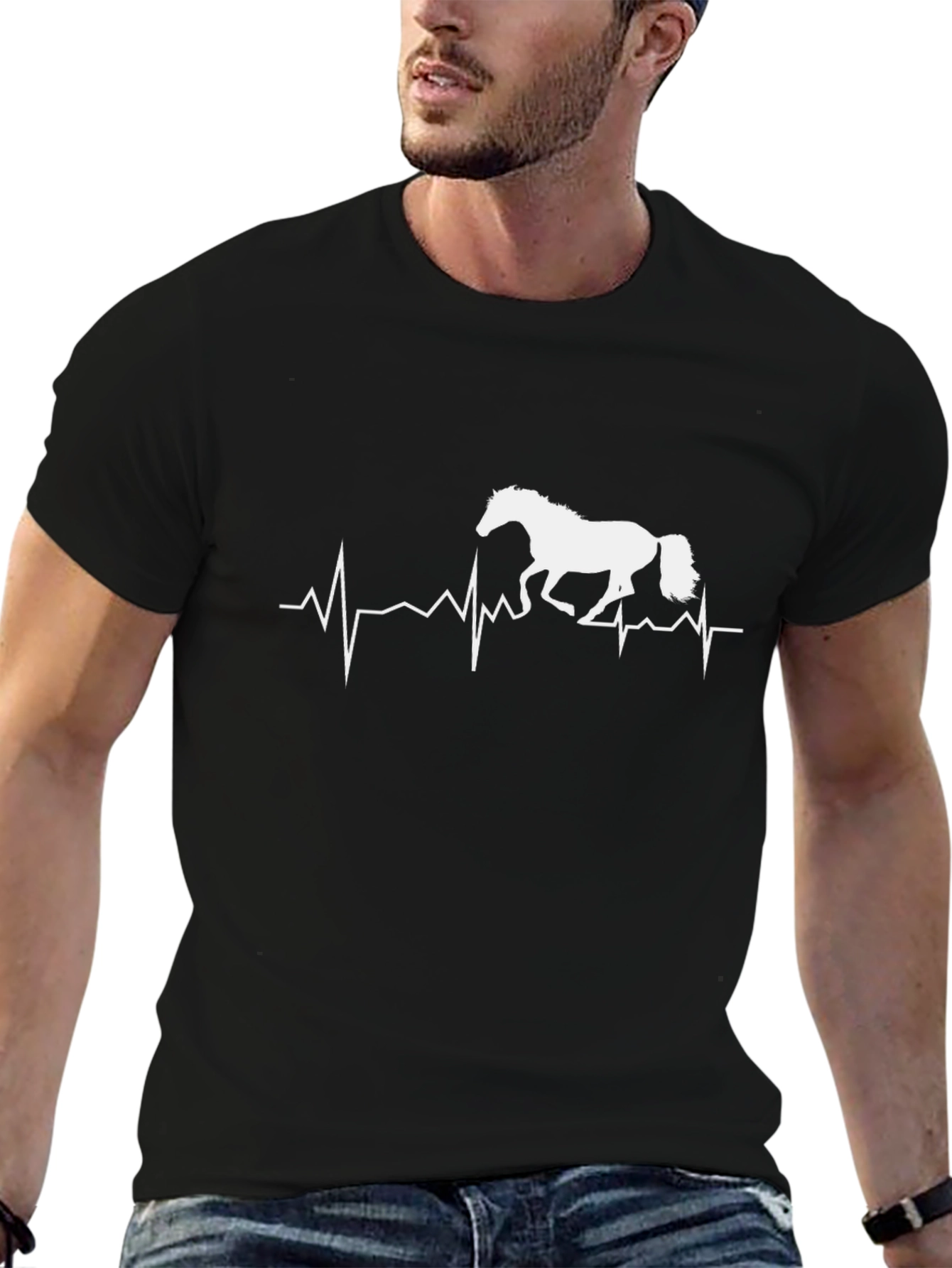 Black Horse Heartbeat Graphic T-Shirt - Black view 6