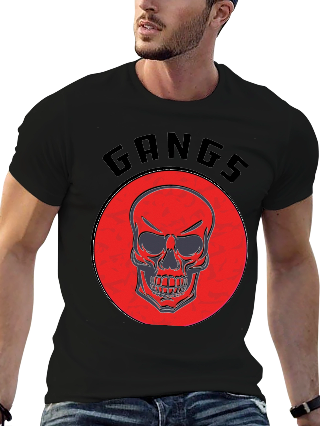 Black Gangs Skull Graphic T-Shirt view 6