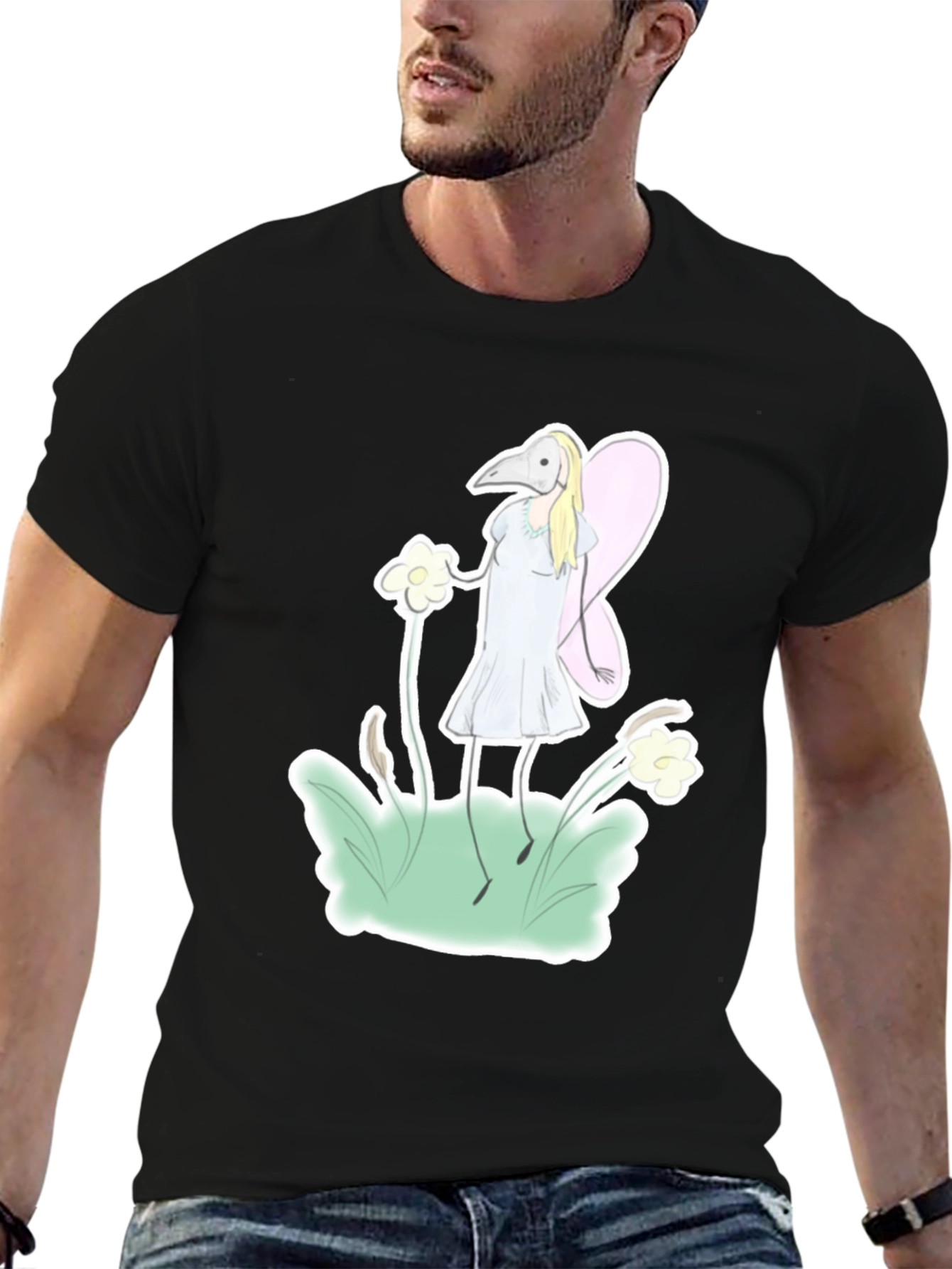 Black Whimsical Plague Doctor Fairy Graphic T-Shirt view 6