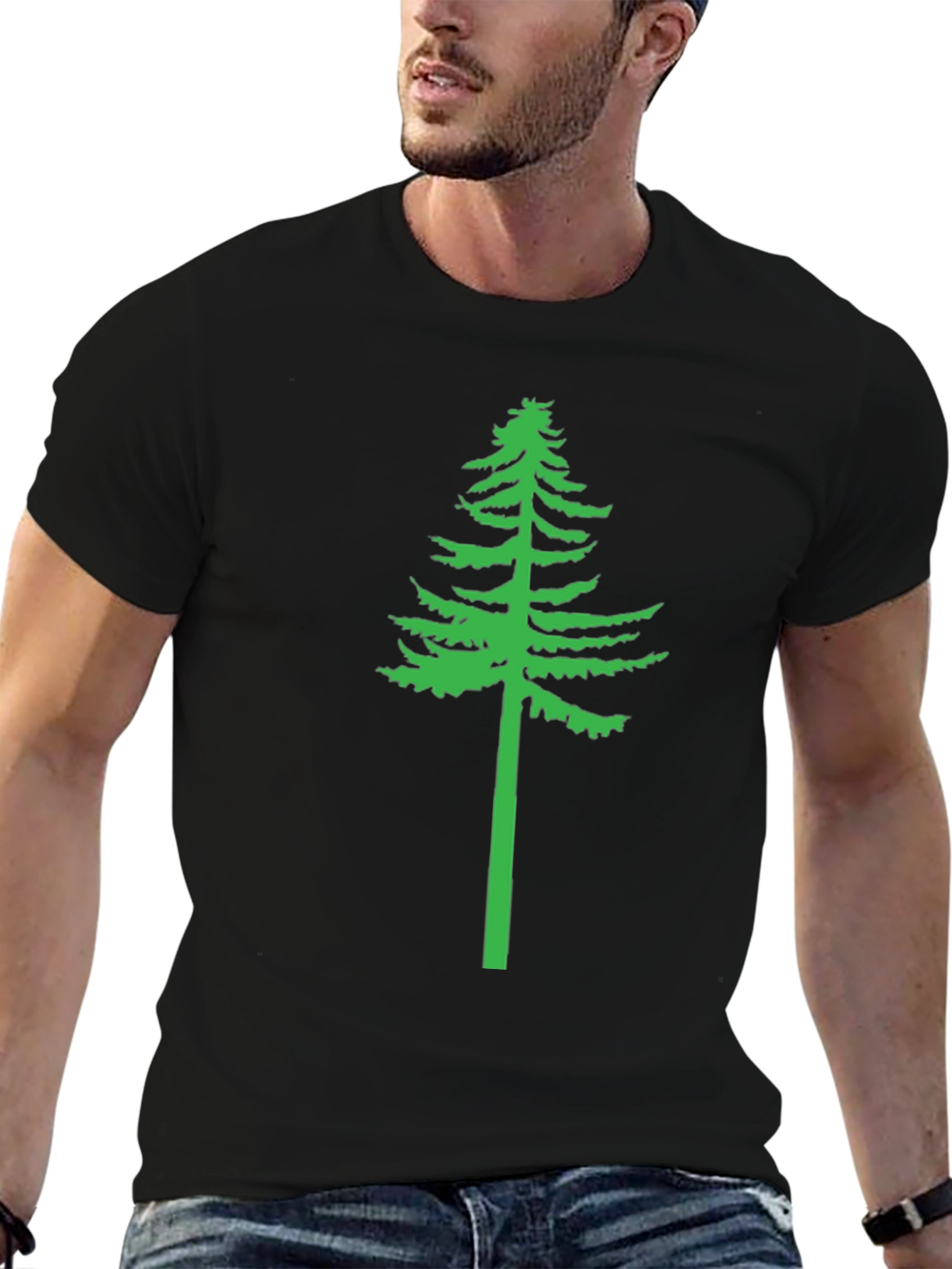 Black Green Tree Graphic Black T-Shirt view 6