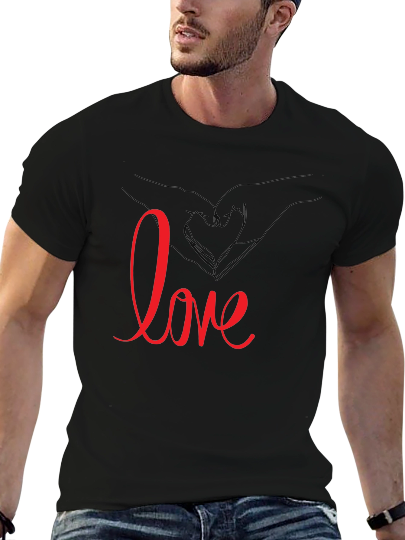 Black Love Heart Hands Graphic Tee - Black Casual T-Shirt view 6