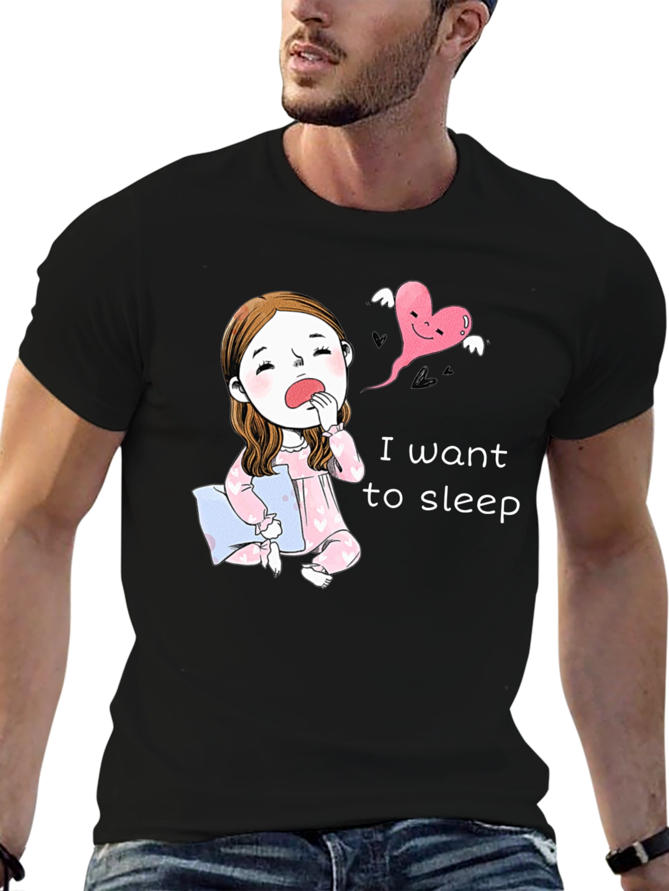 Black Sleepy Cartoon Tee - I Want To Sleep! view 6